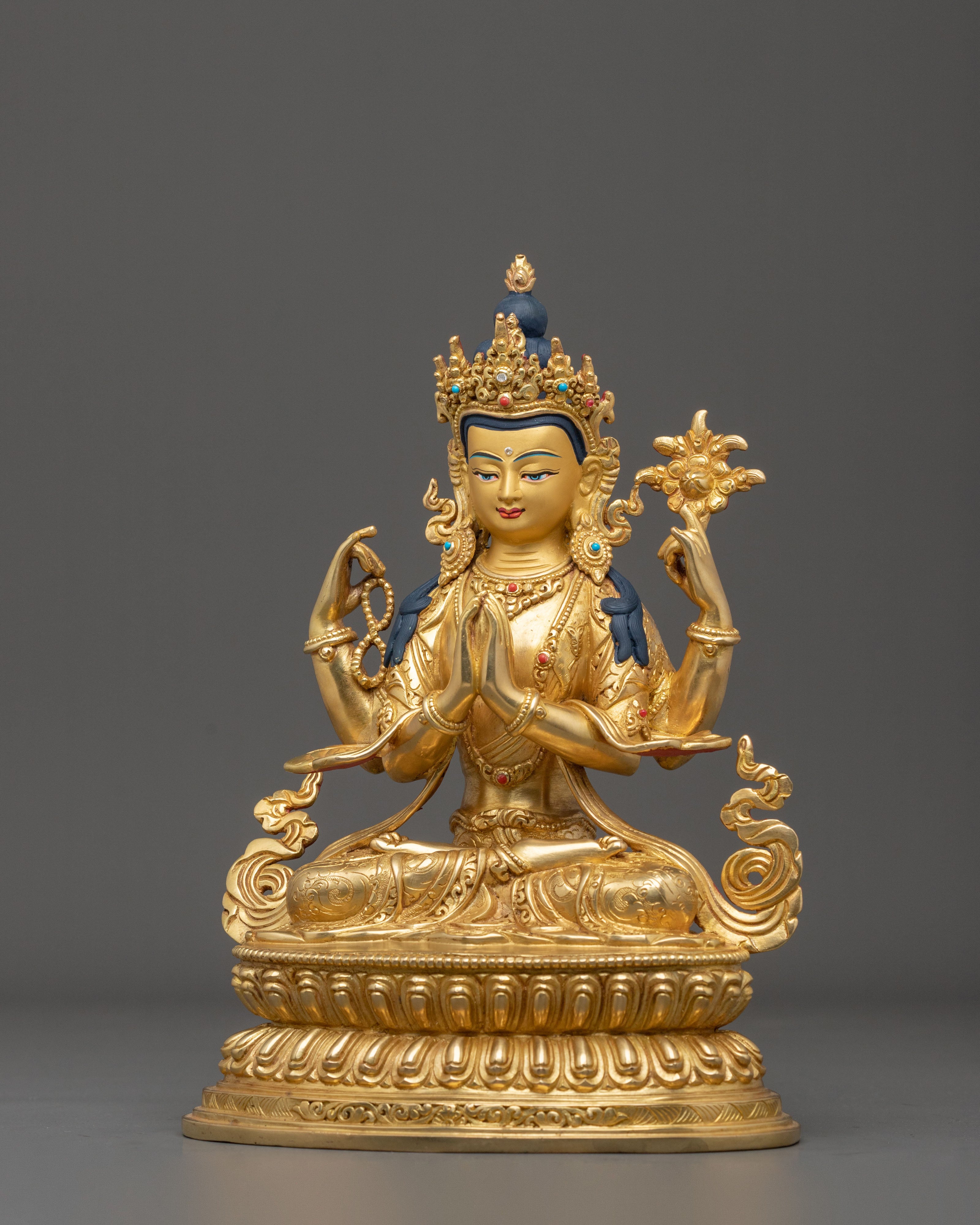 Four-Armed Chenrezig Copper Figurine | Buddhist Sculpture