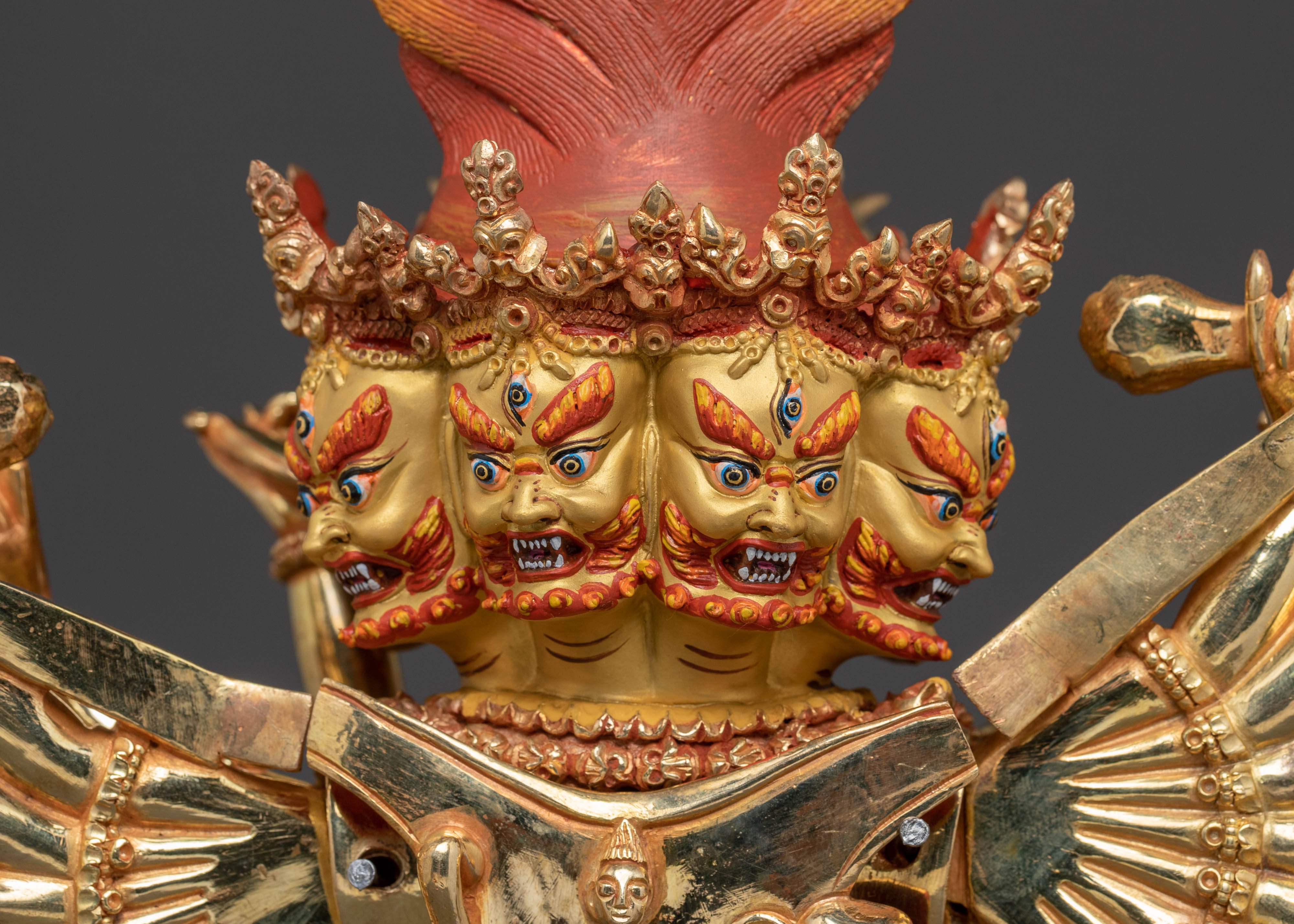 Sacred Yamantaka Statue: Hand-Gilded Copper Artistry