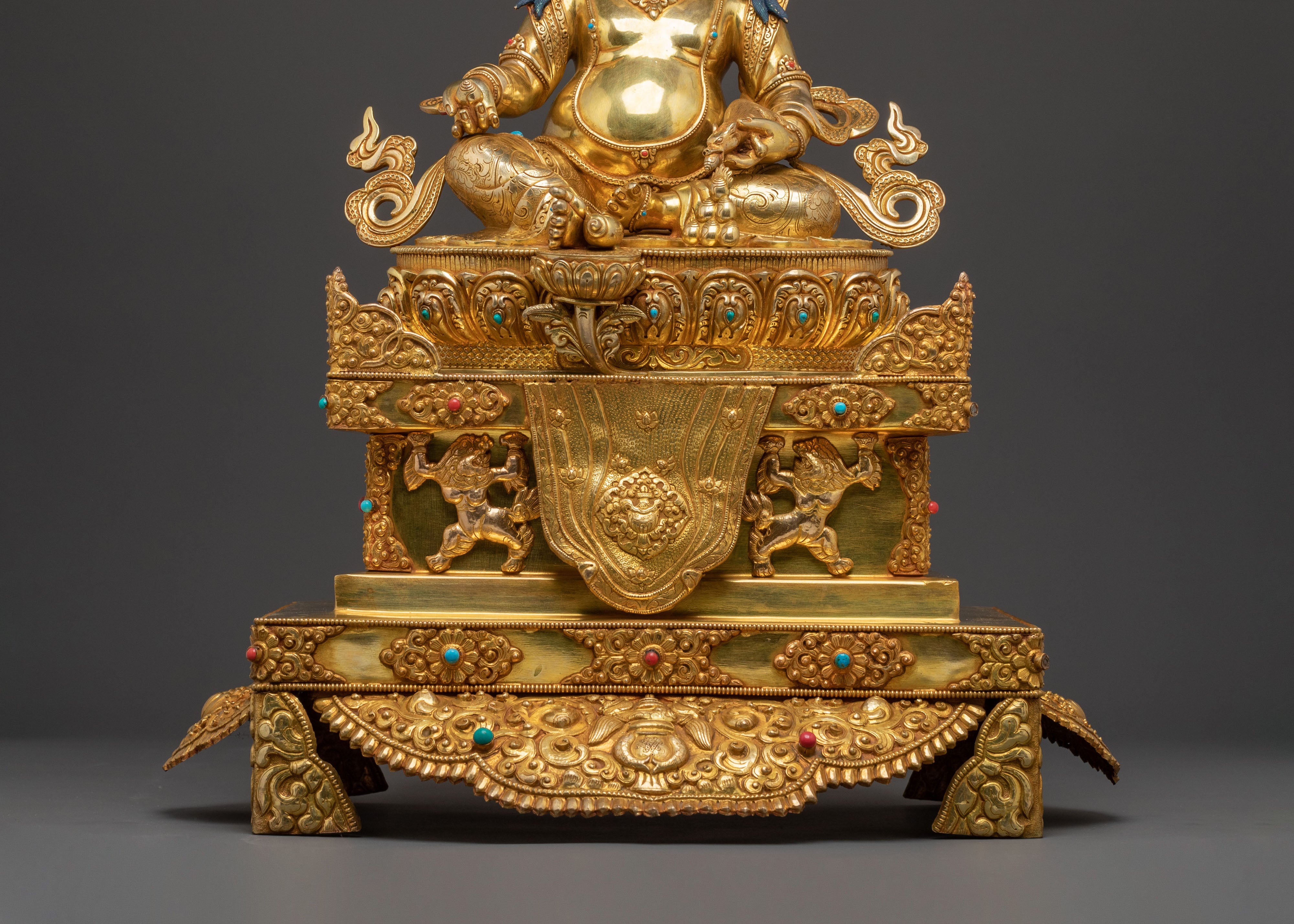 Handcrafted Dzambala Statue on Throne | Buddhist God of Wealth