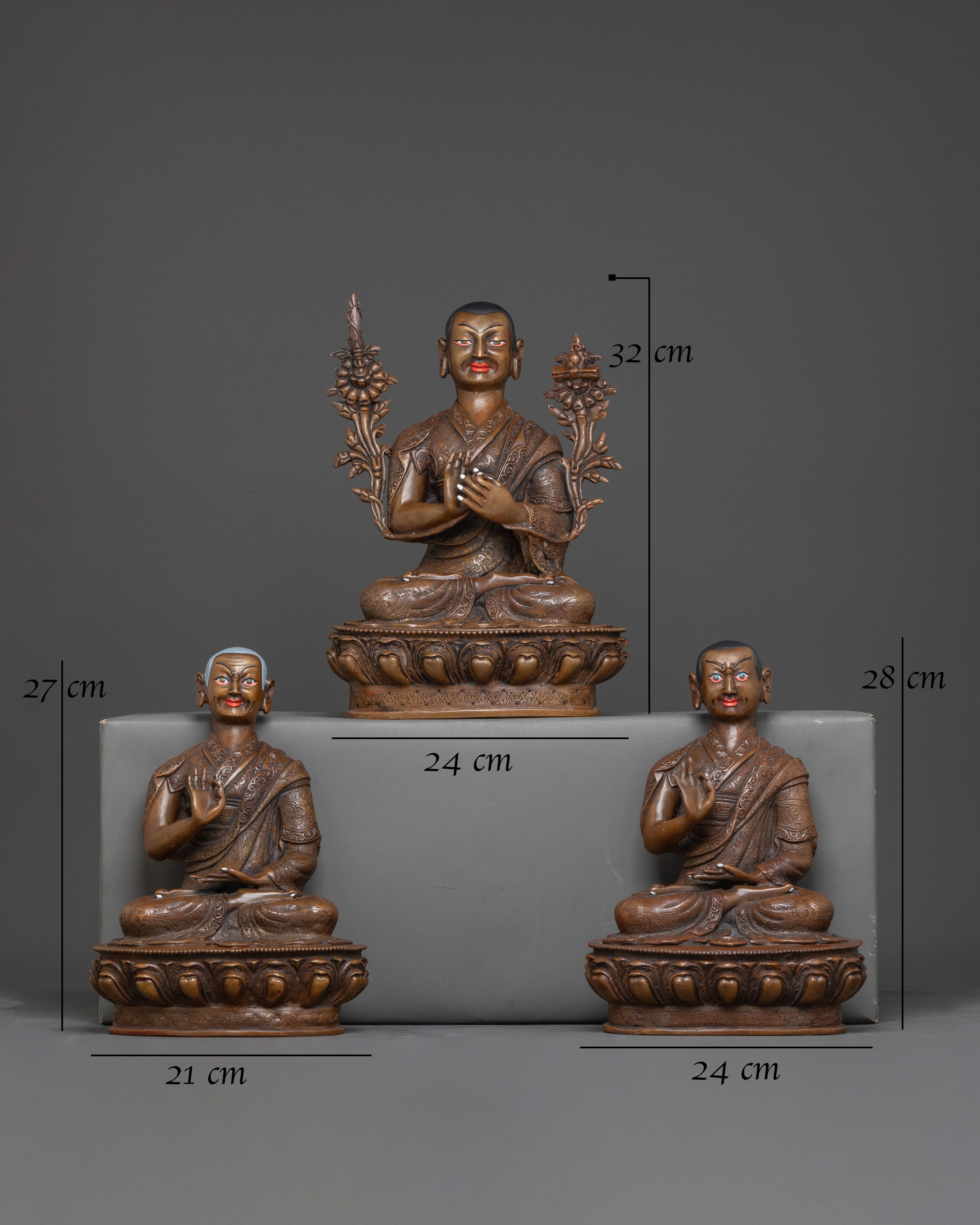 Oxidized Copper Tsongkhapa with Disciples Sacred Statue – Ancient Patina