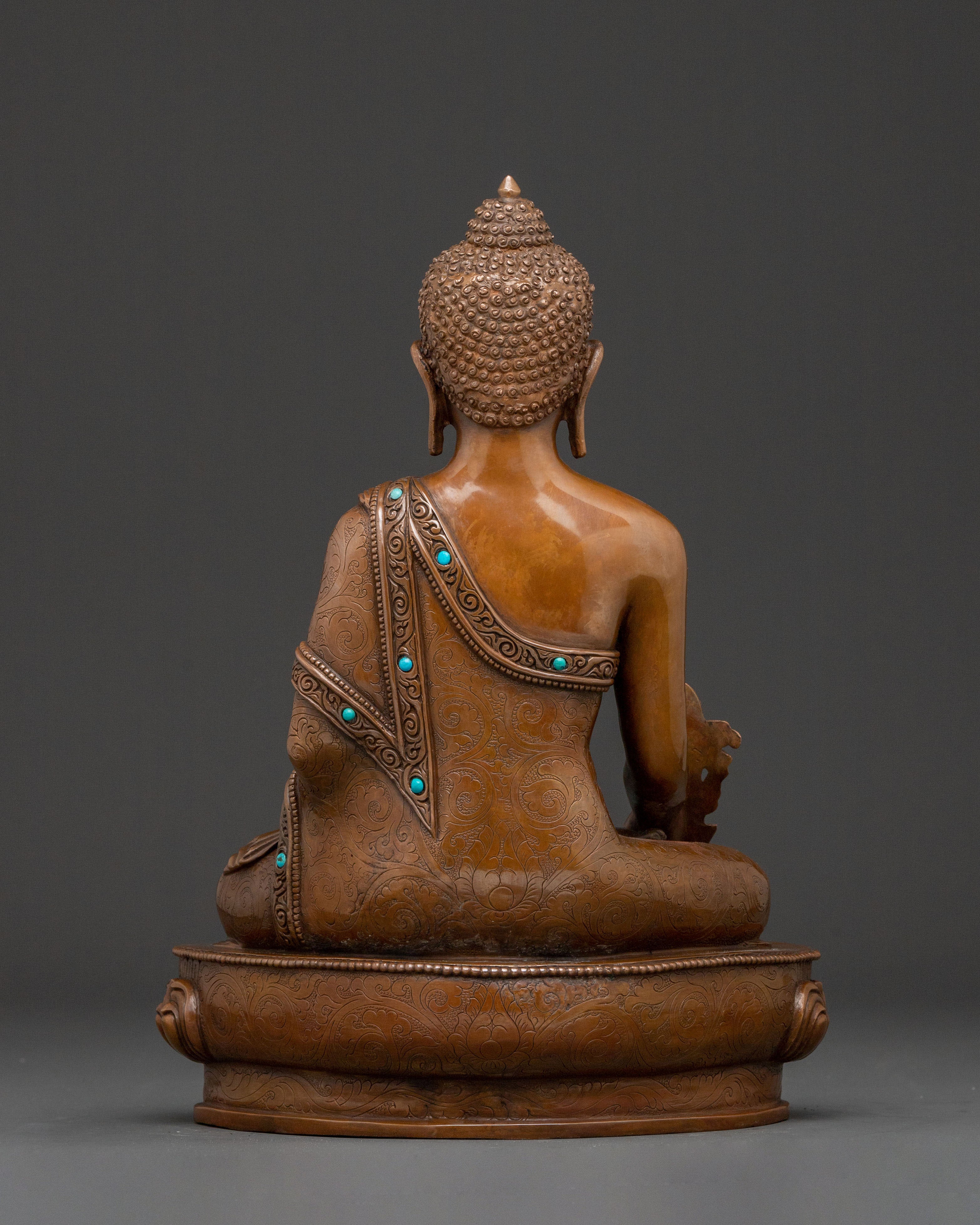 Medicine Buddha Statue: Oxidized Copper Healer Buddha Sculpture