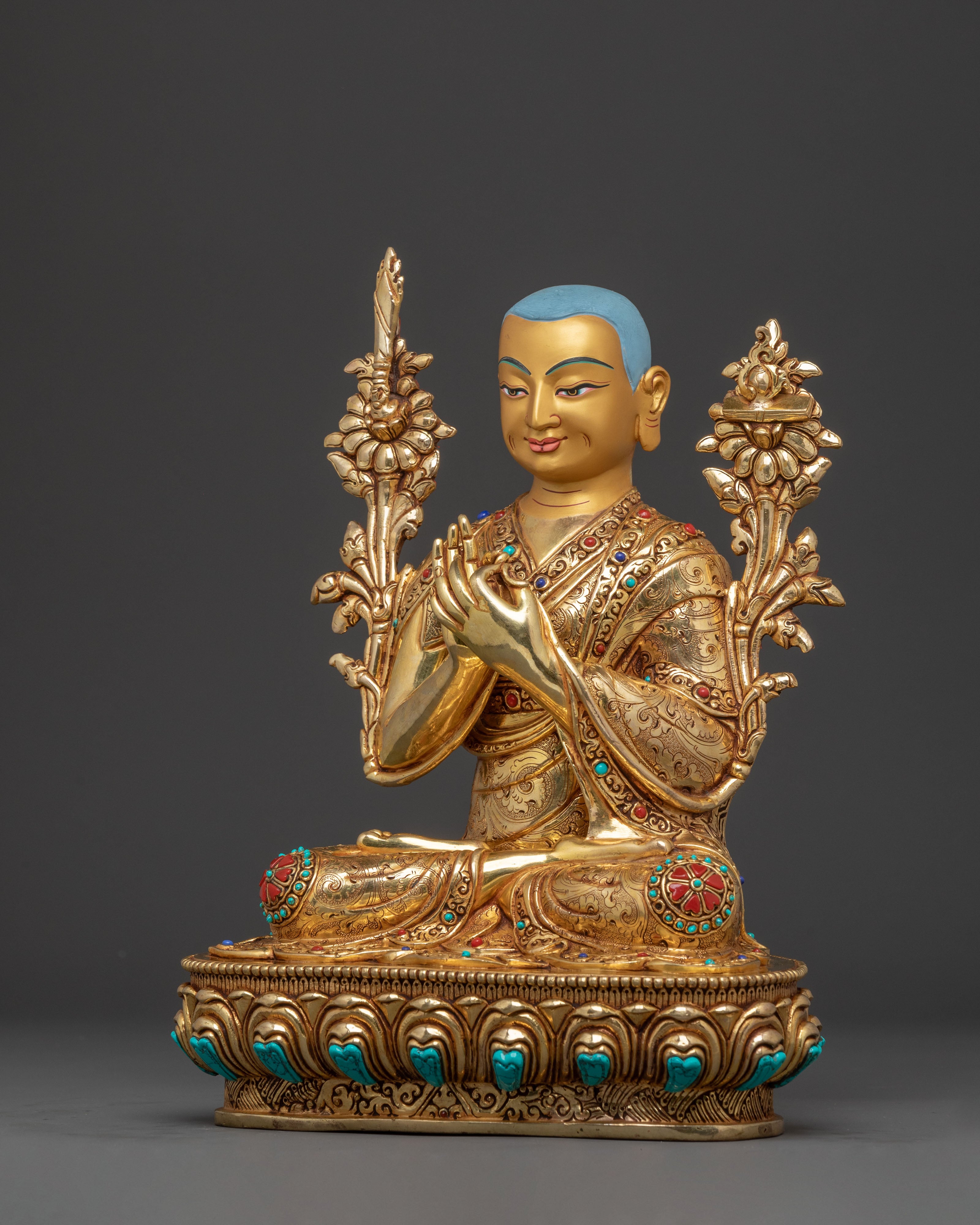 Tsongkhapa 24K Gold Gilded Statue Set for Altar