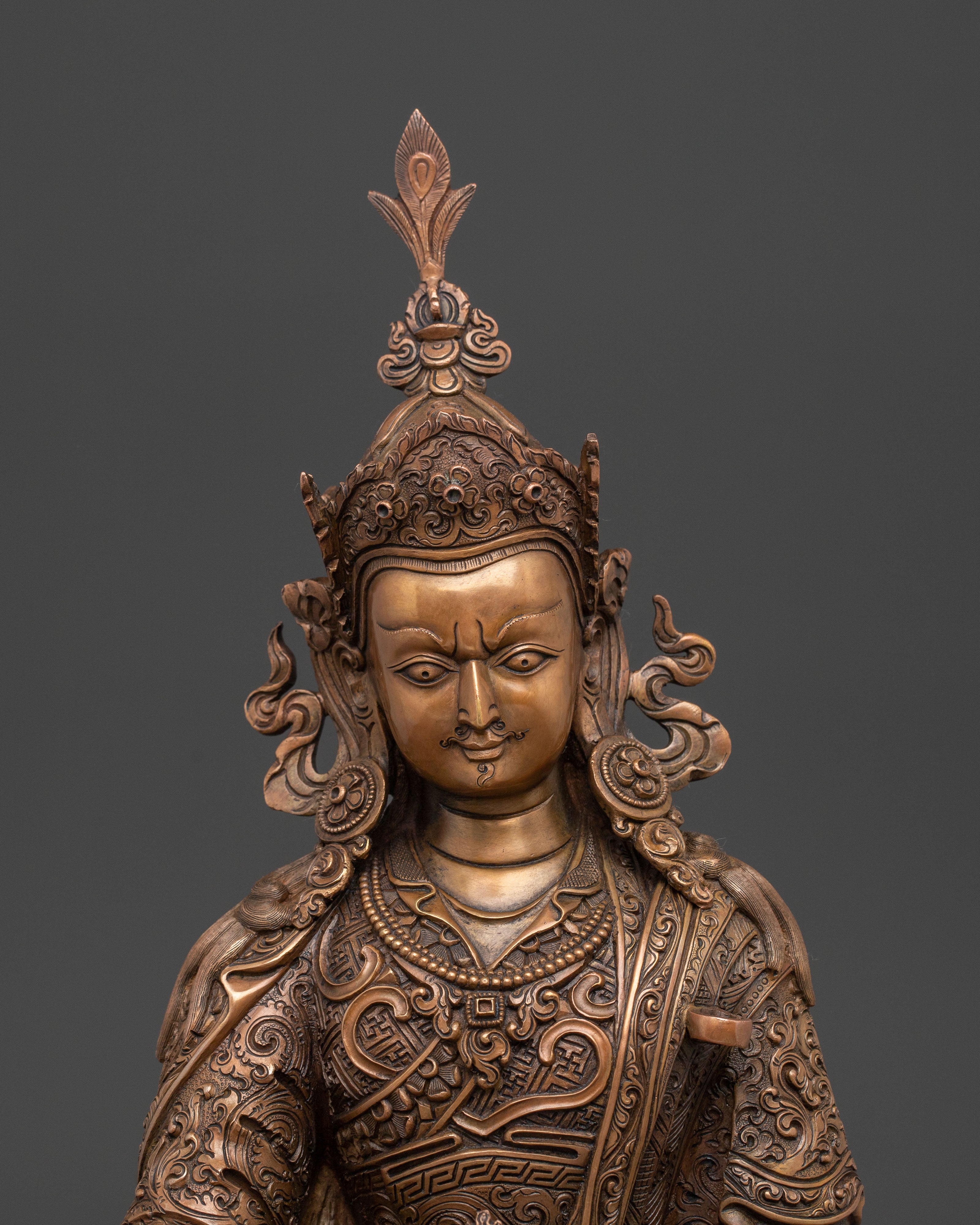 Padmasambhava Lotus Master Statue: Oxidized Copper Serenity
