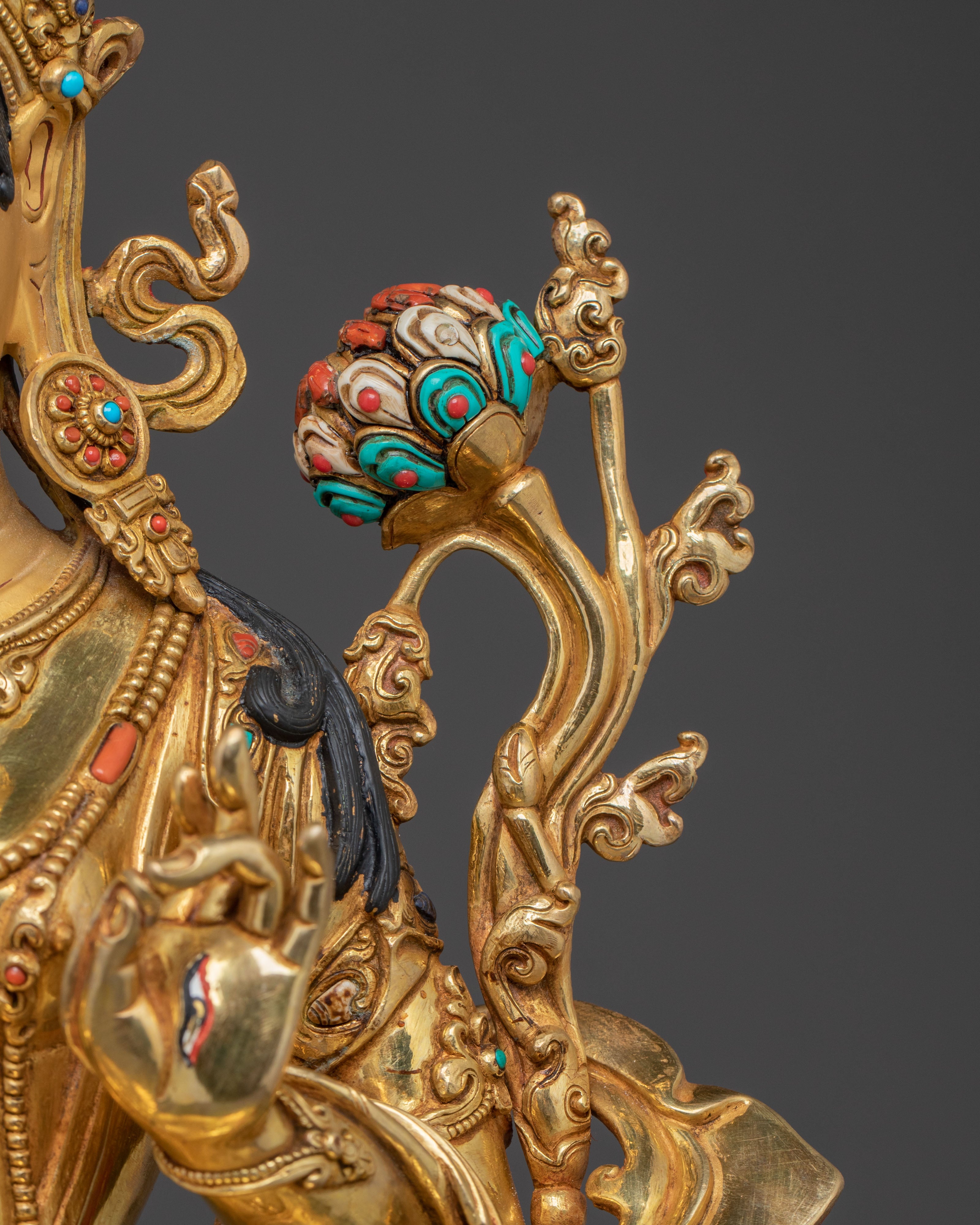 Longevity Blessing White Tara Sculpture: Hand-Gilded Copper Artistry