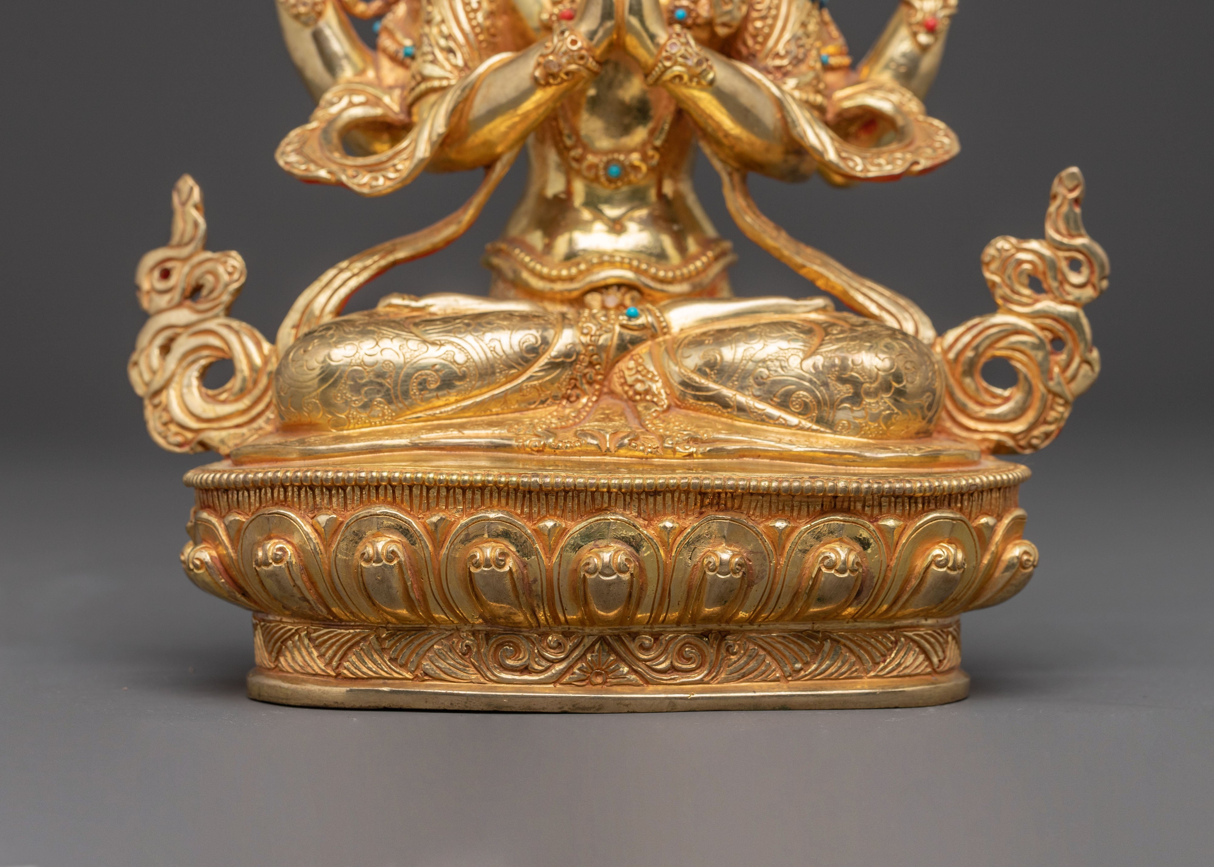 Handmade Avalokitesvara Golden Statue of Compassion – Gilded Serenity