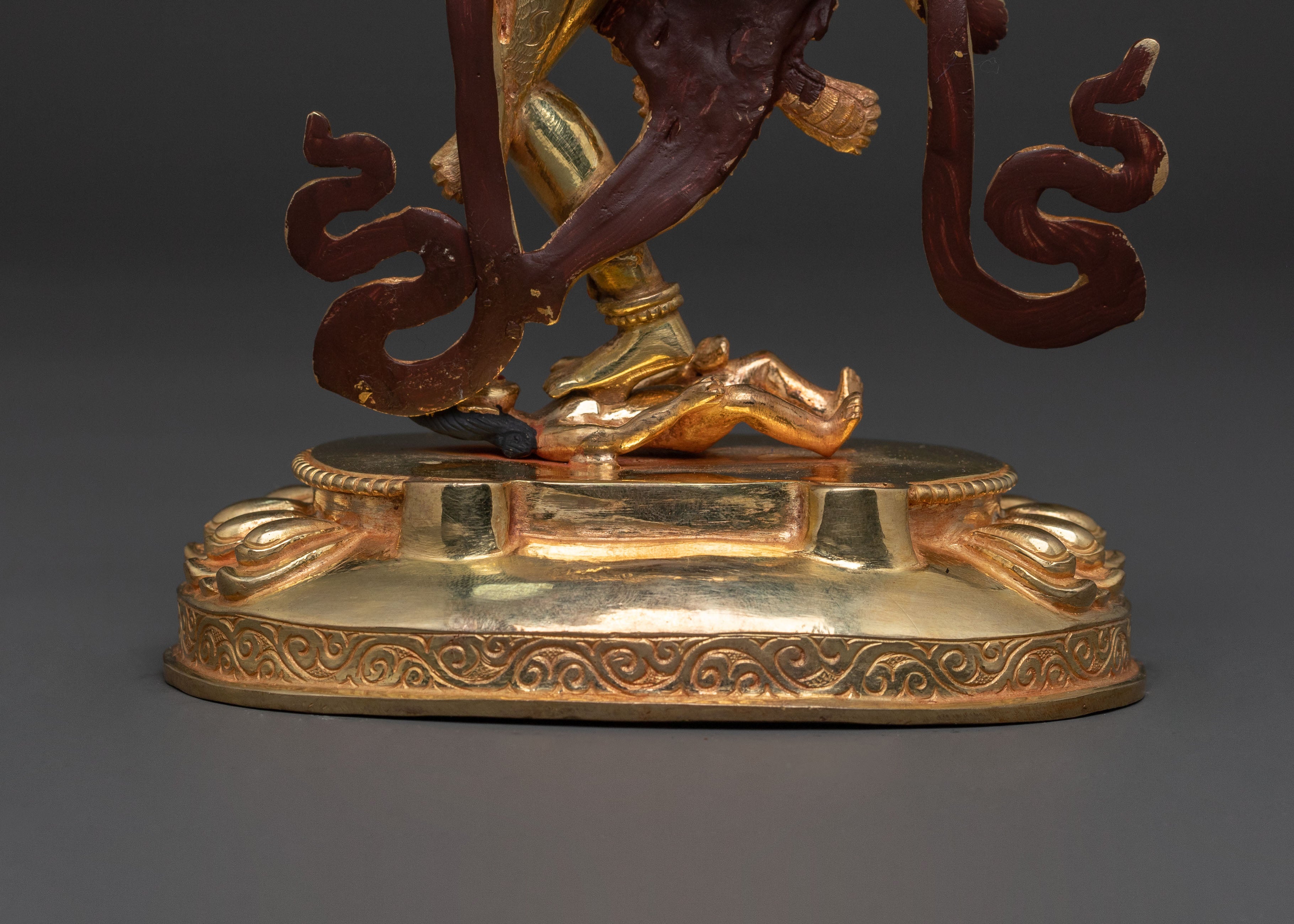 Simhamukha Figure of Power: Hand-Gilded Copper