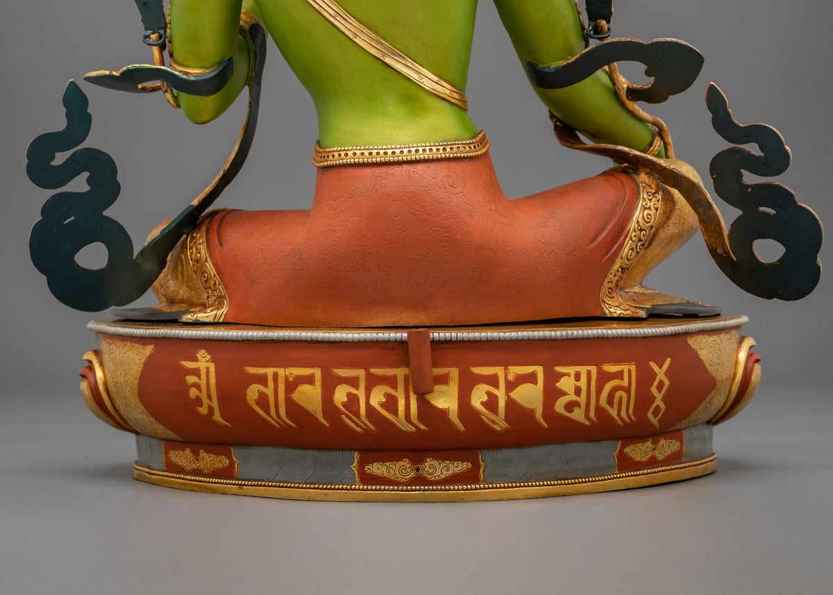 Green Tara Statue | Gold and Acrylic Painted Figurine