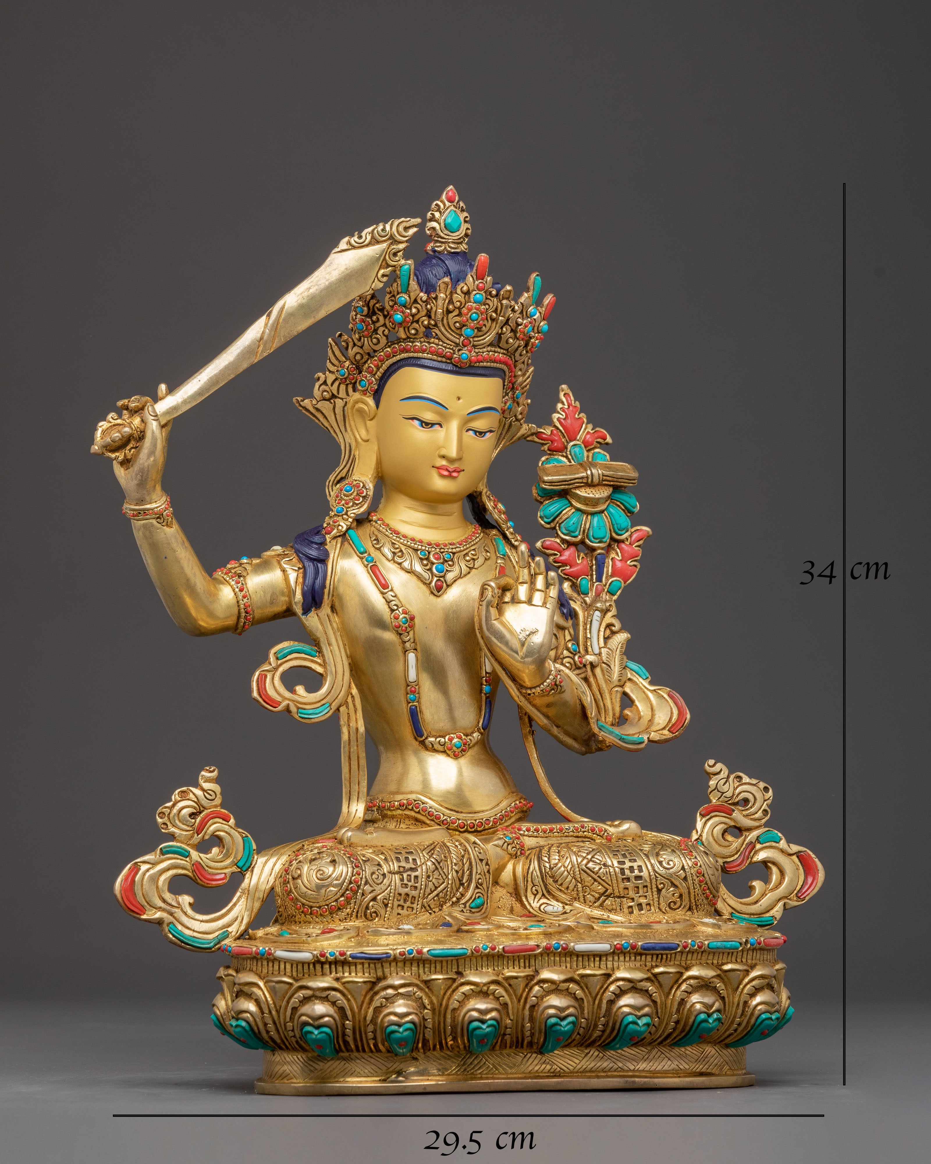 Handcrafted Copper Sculpture of Bodhisattva Manjushri