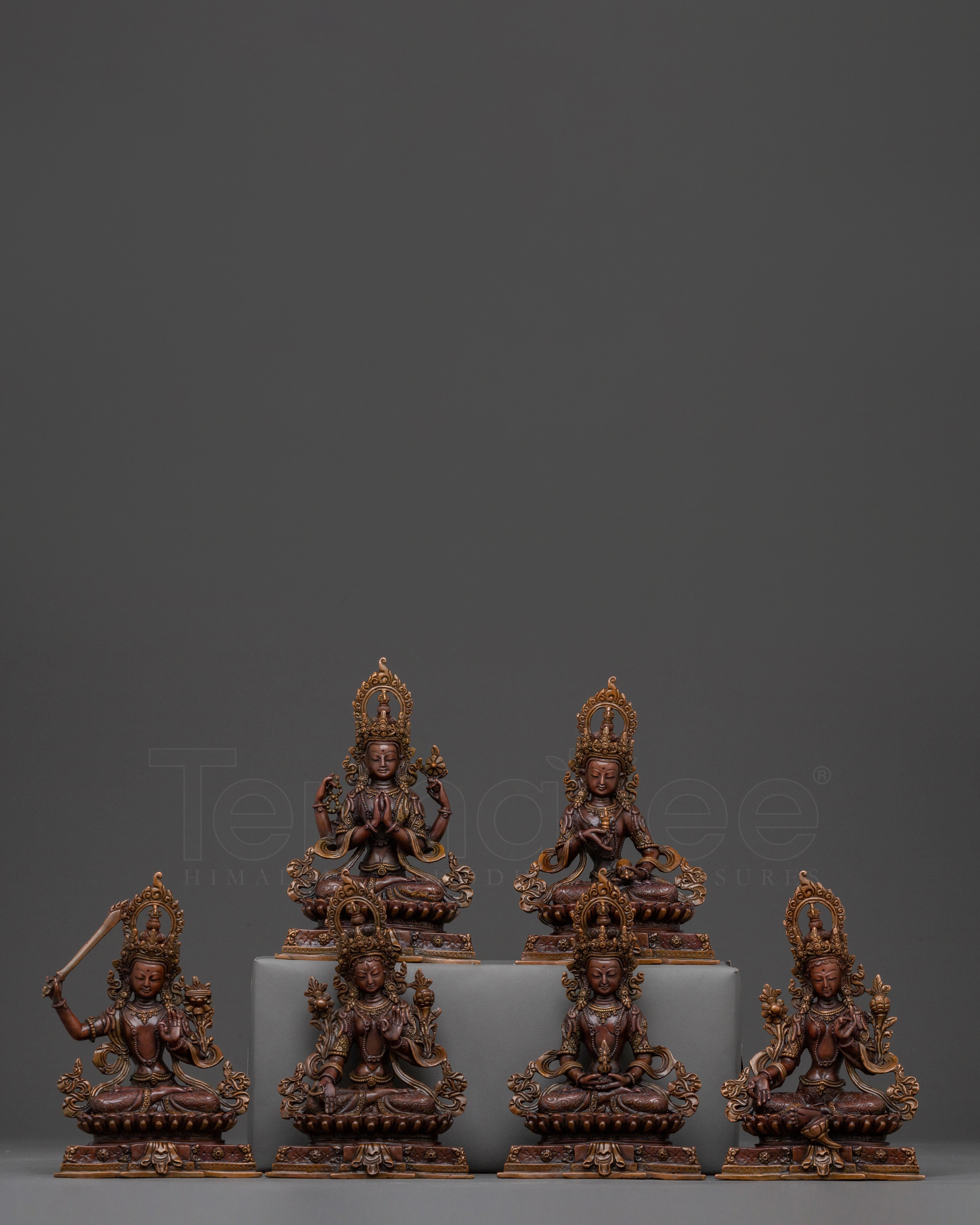 Six Bodhisattva Statue Set – Handcrafted Copper Set
