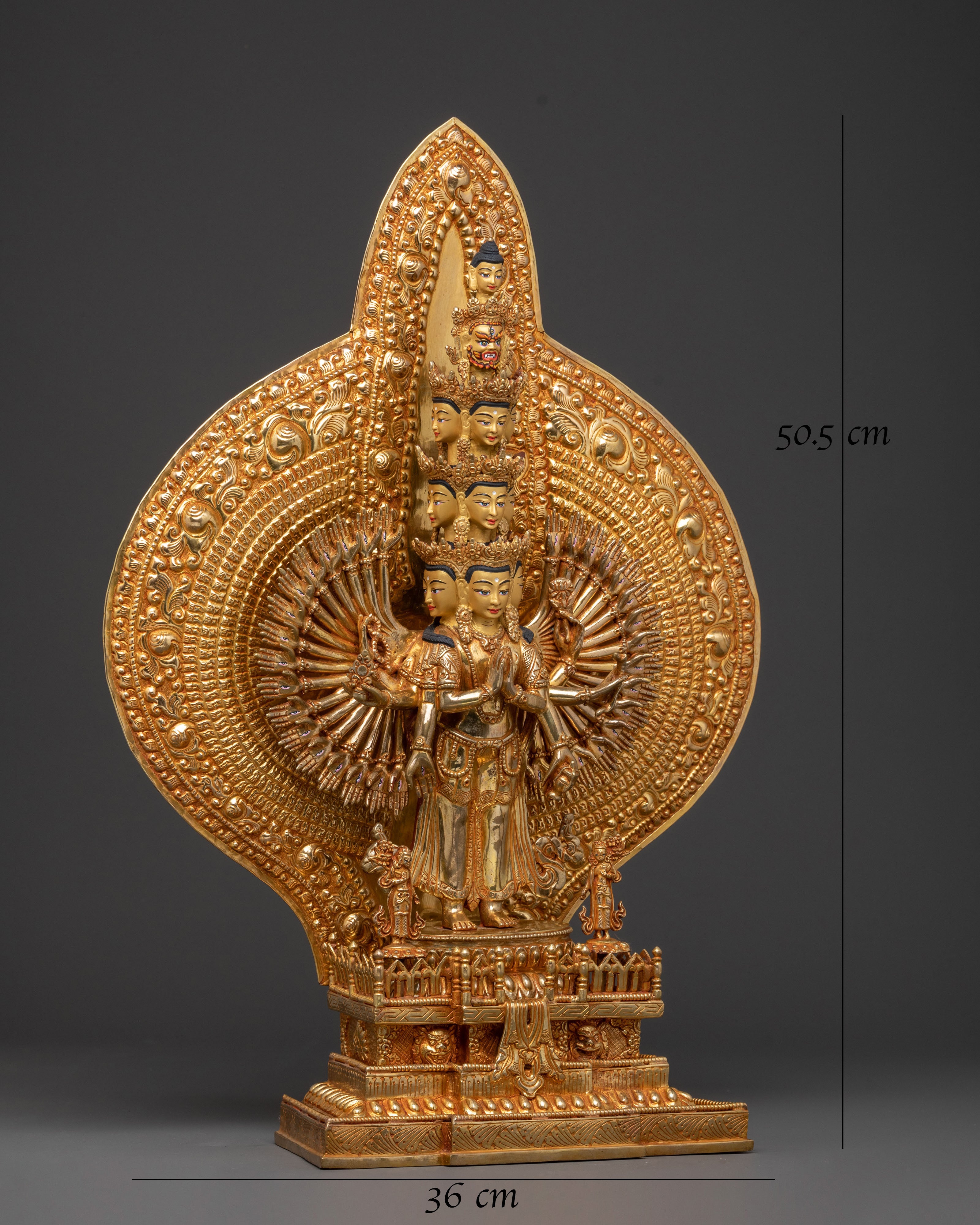 1000 Armed Chenrezig Tibetan Statue | 24k Gold Glided