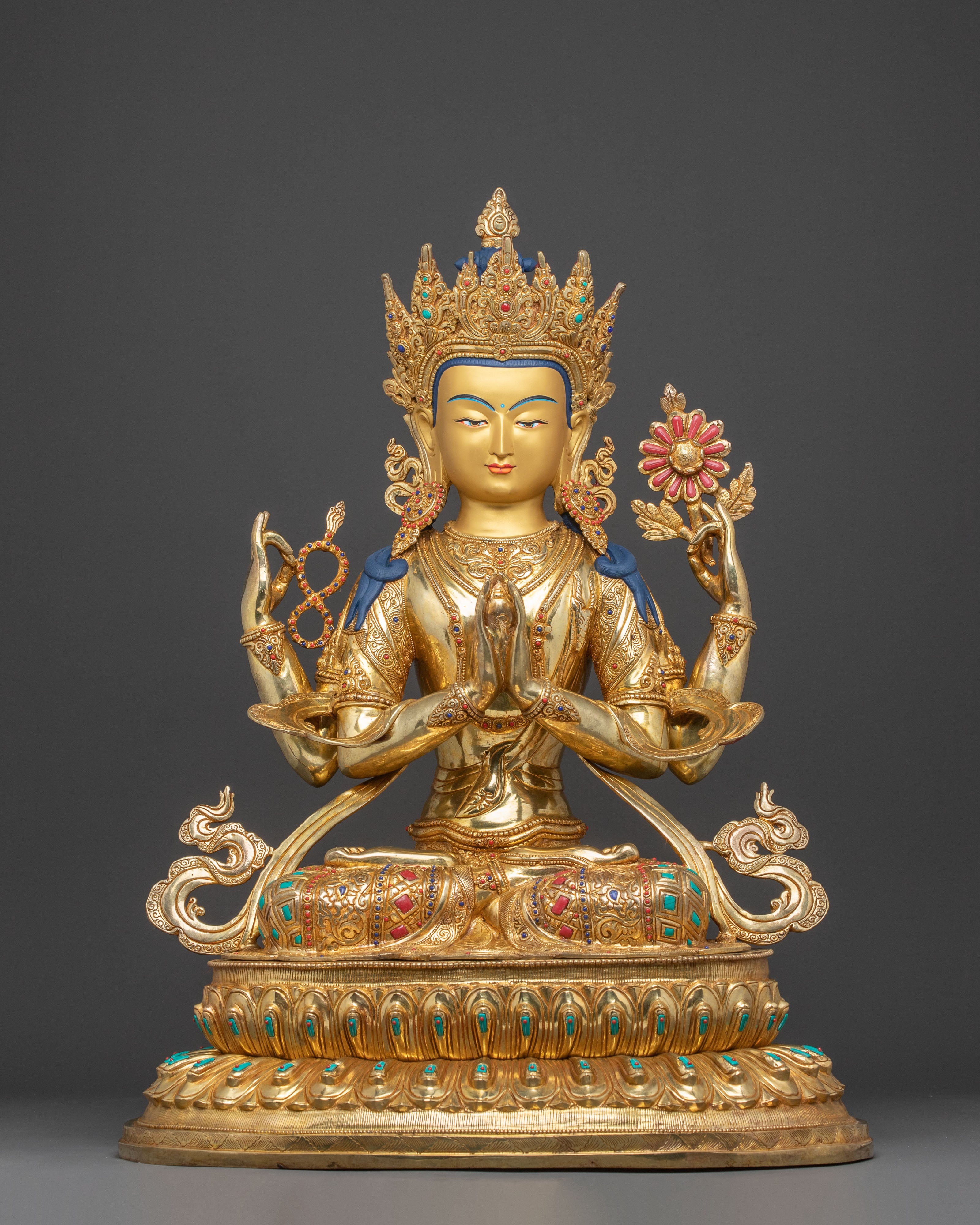 Handmade Golden Statue of Chenrezig