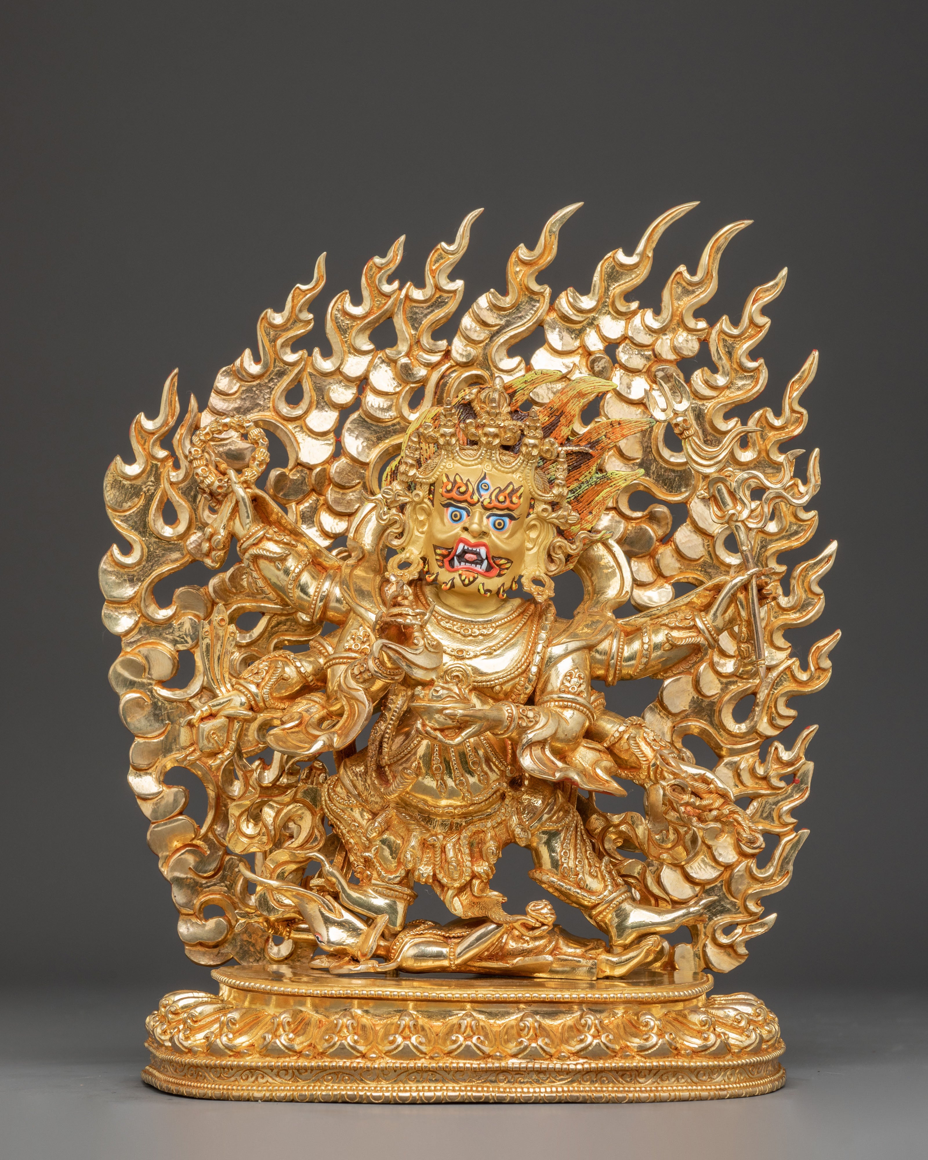 Golden Statue of Protector Six-Armed Mahakala | Wrathful Guardian