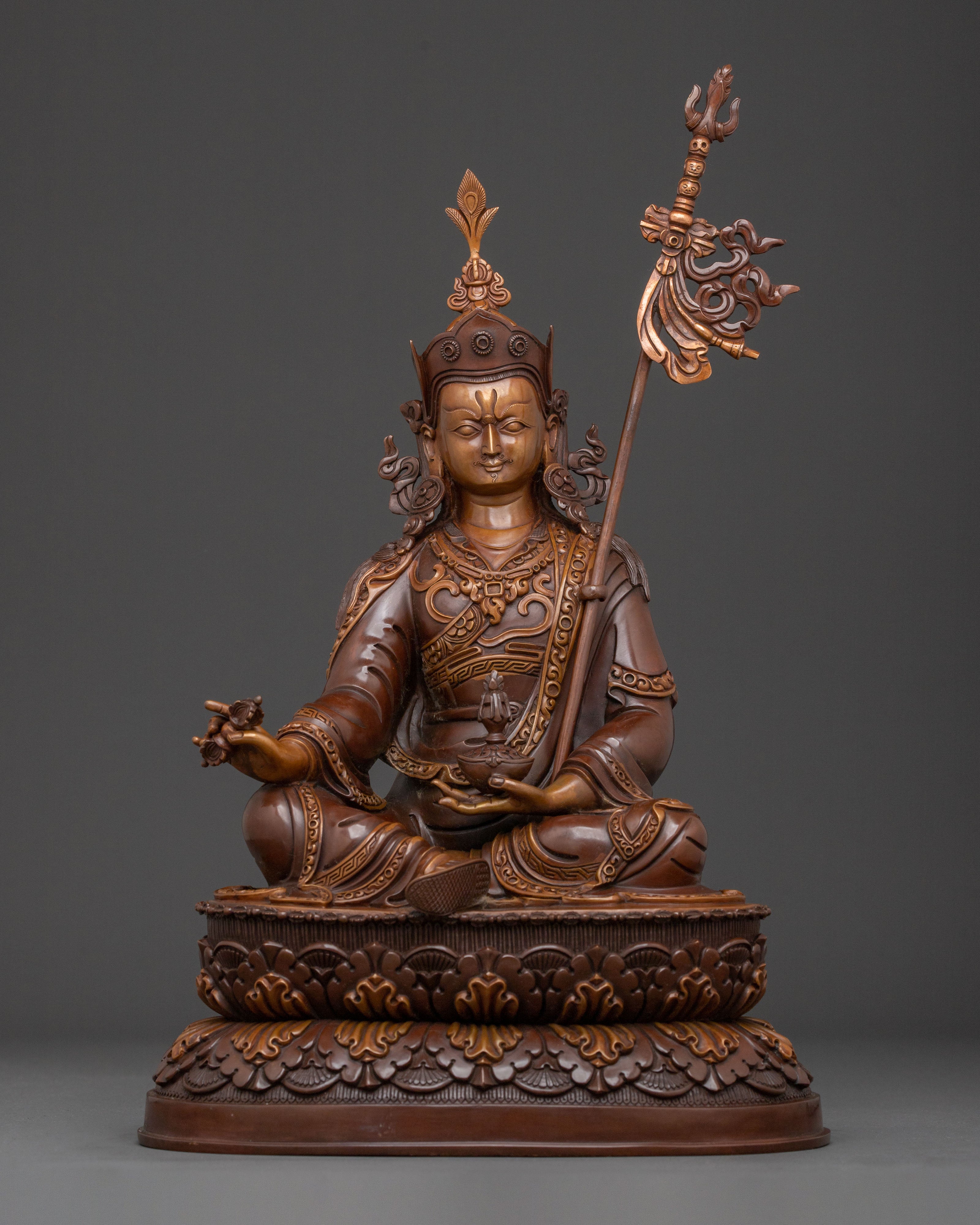 Guru Rinpoche Oxidized Copper Figurine: Buddhist Altar Decor