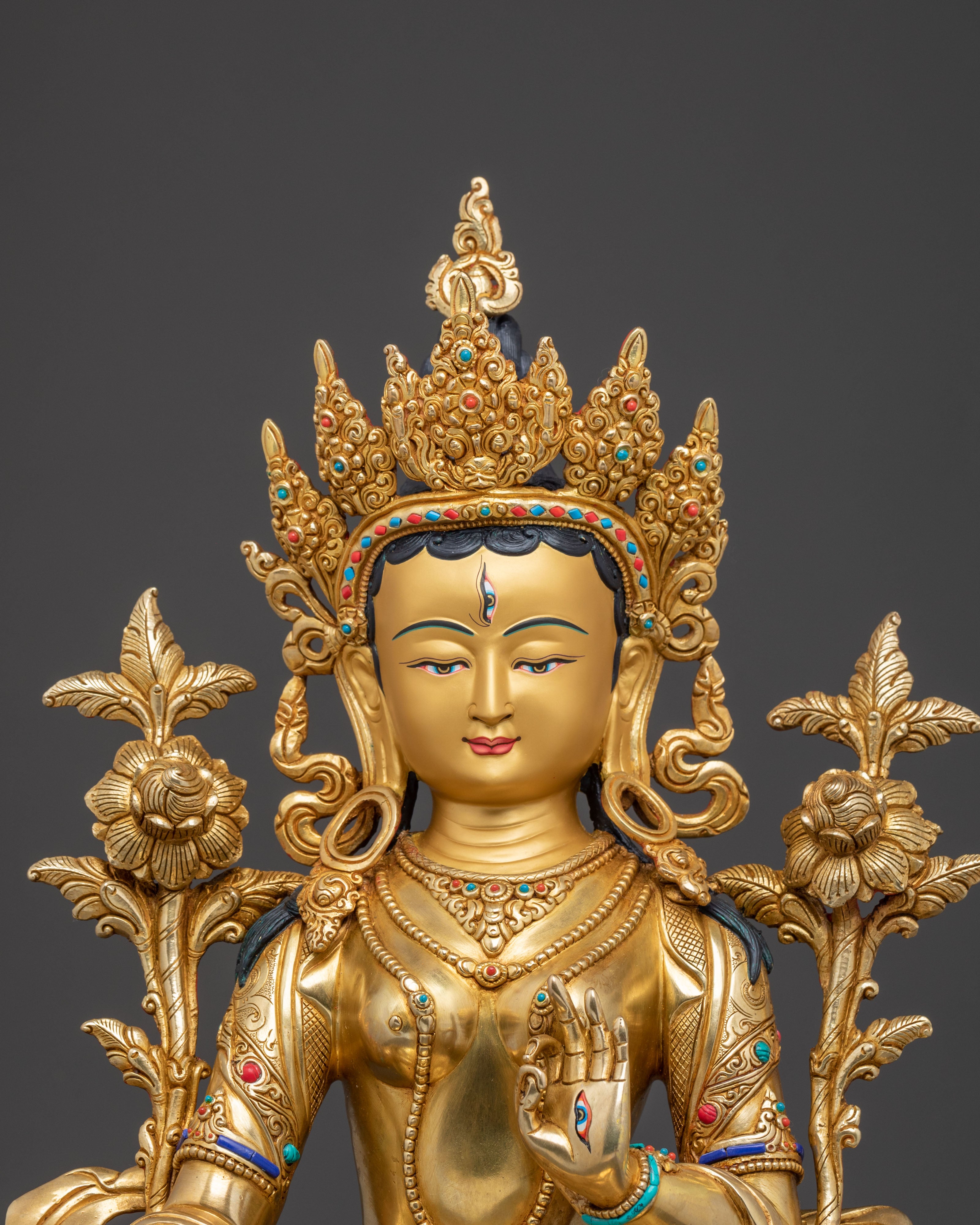 White Tara Divine Statue | Hand-Gilded Copper