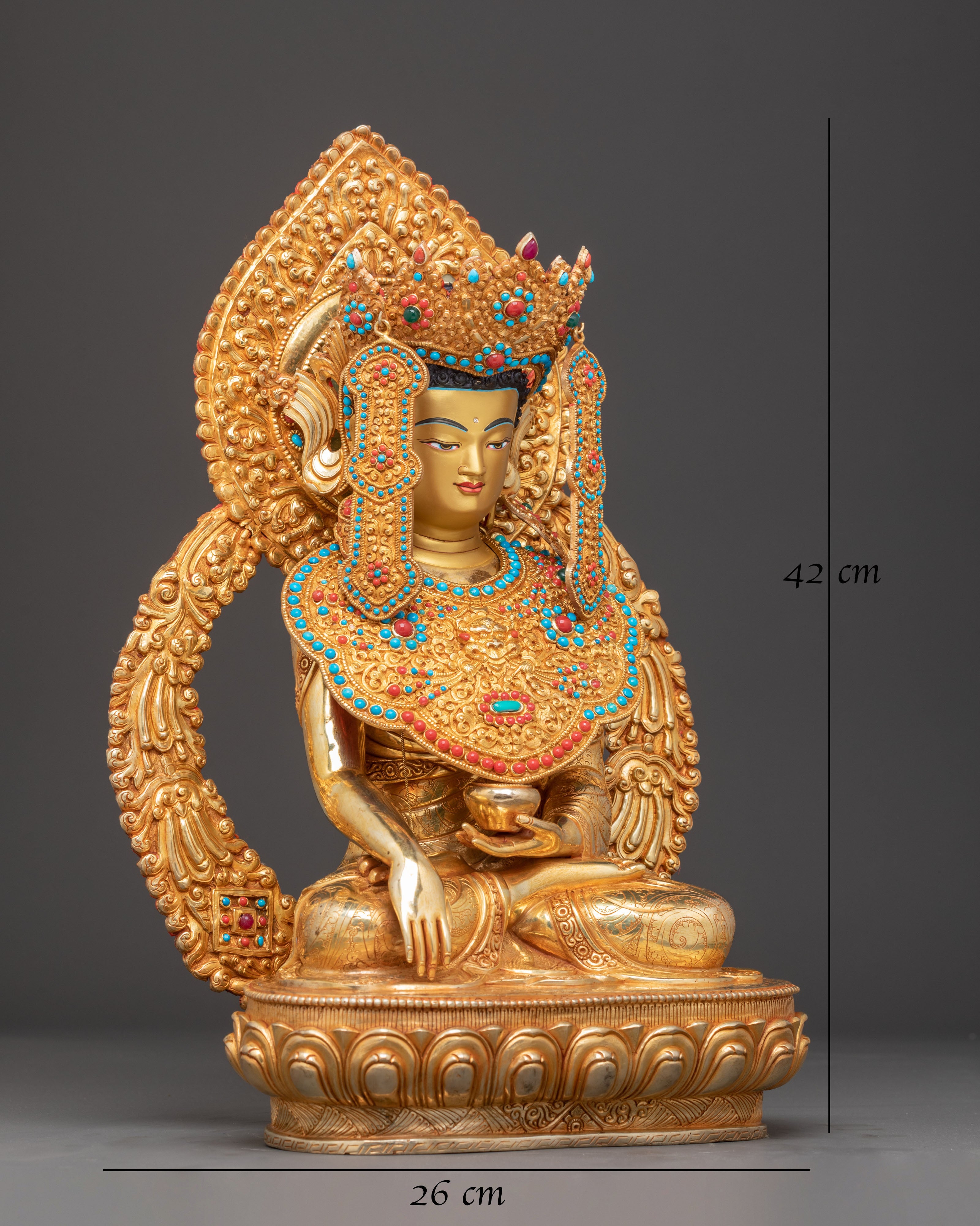 Handcrafted Golden Shakyamuni Buddha Statue with Gemstones