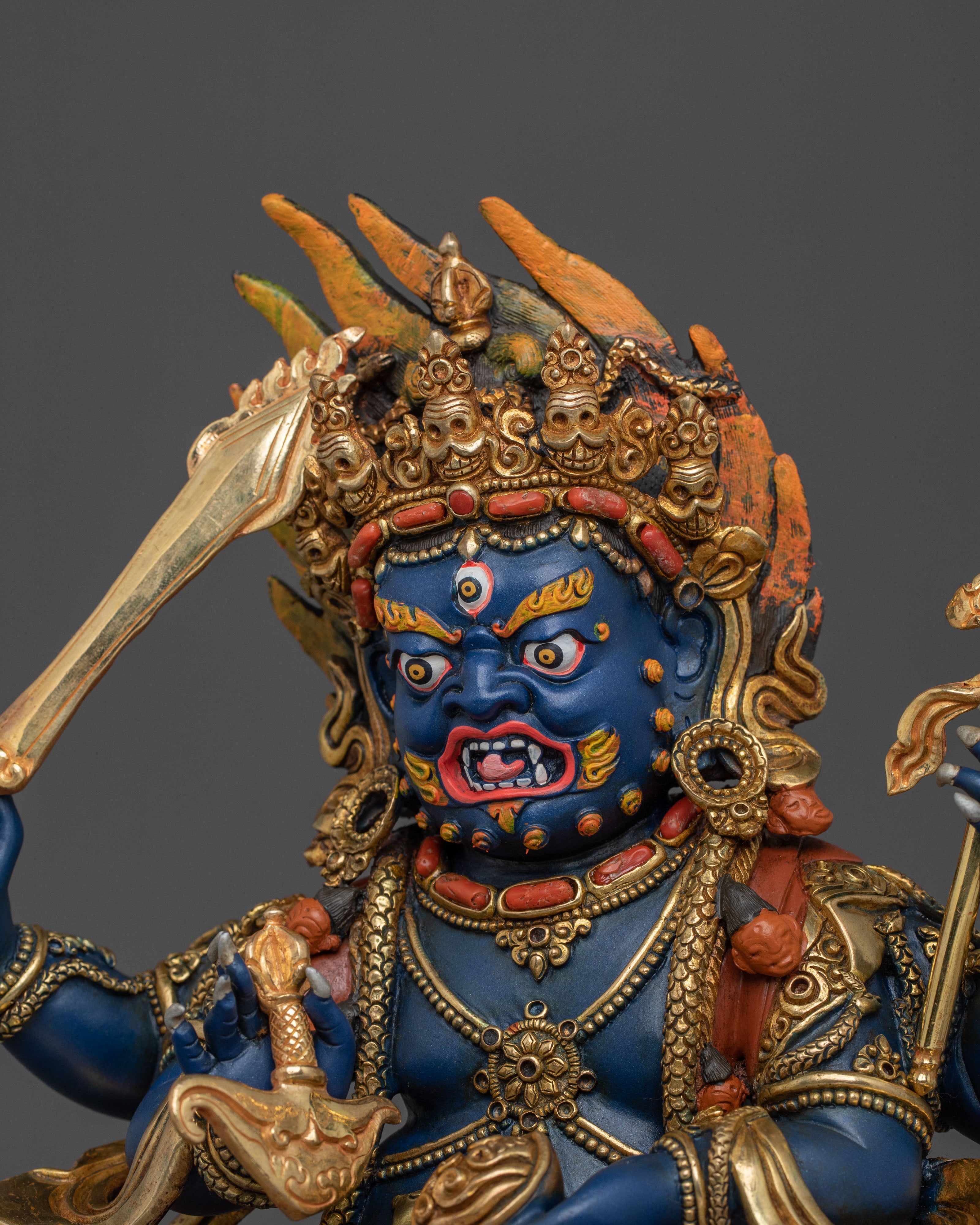 Handcrafted Four Armed Mahakala Statue | Himalayan Buddhist Protector
