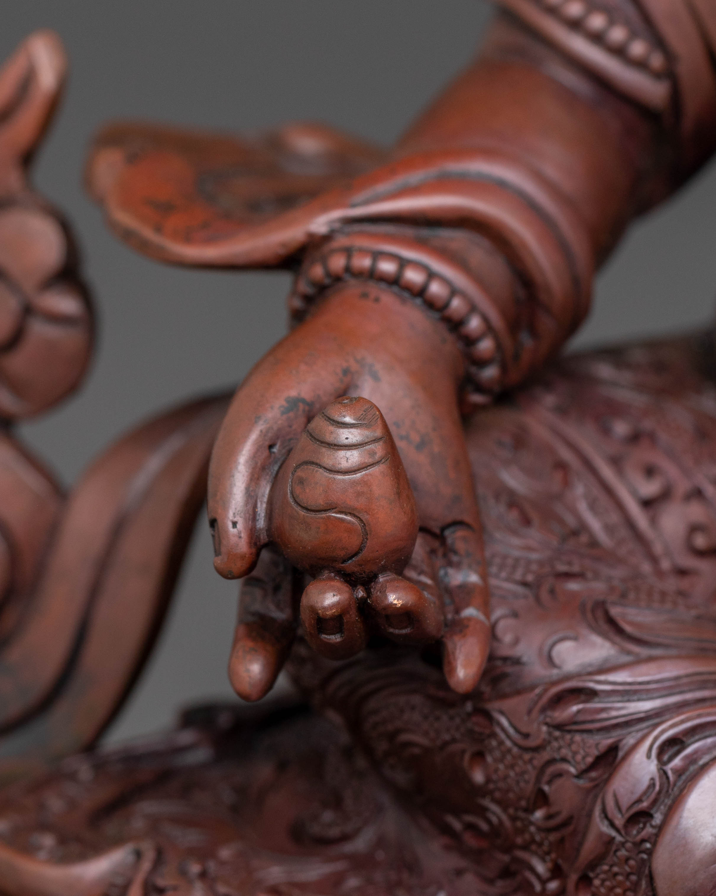 Dzambhala Sacred Statue with Throne - Oxidized Copper