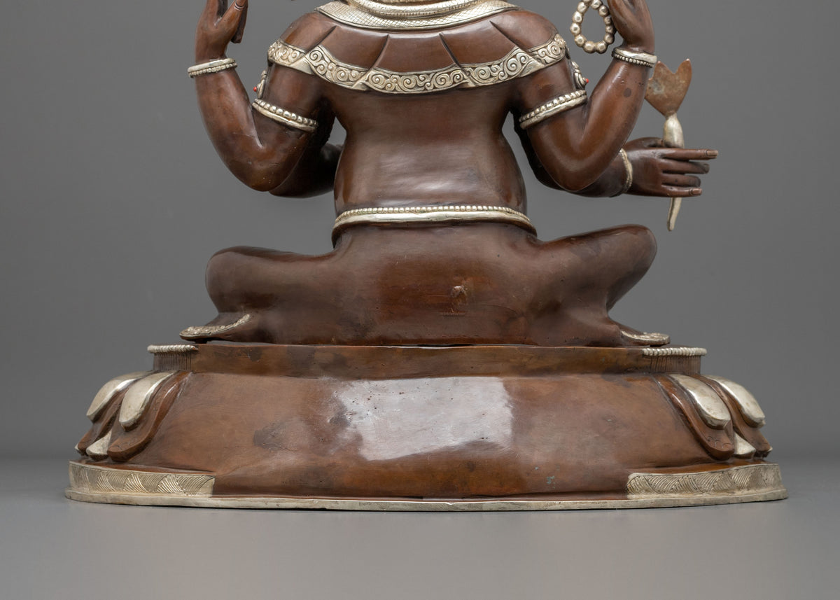 Oxidized Copper Ganesh Statue | Silver-Plated Hindu Deity Sculpture