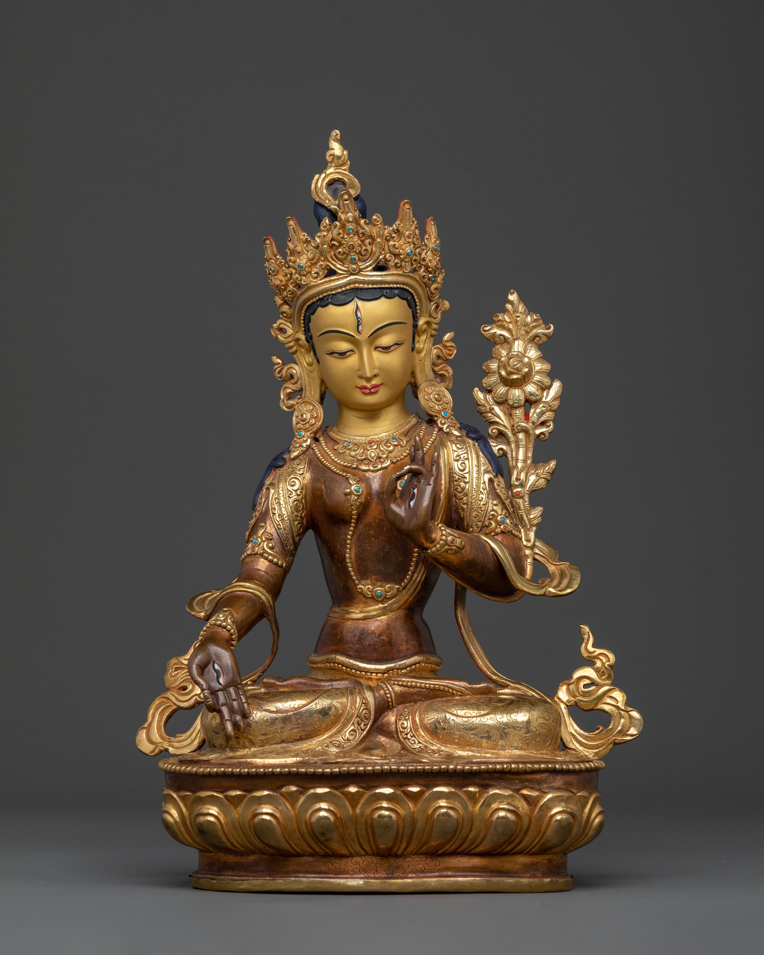 White Tara Sacred Feminine Statue | 24K Gold Gilded