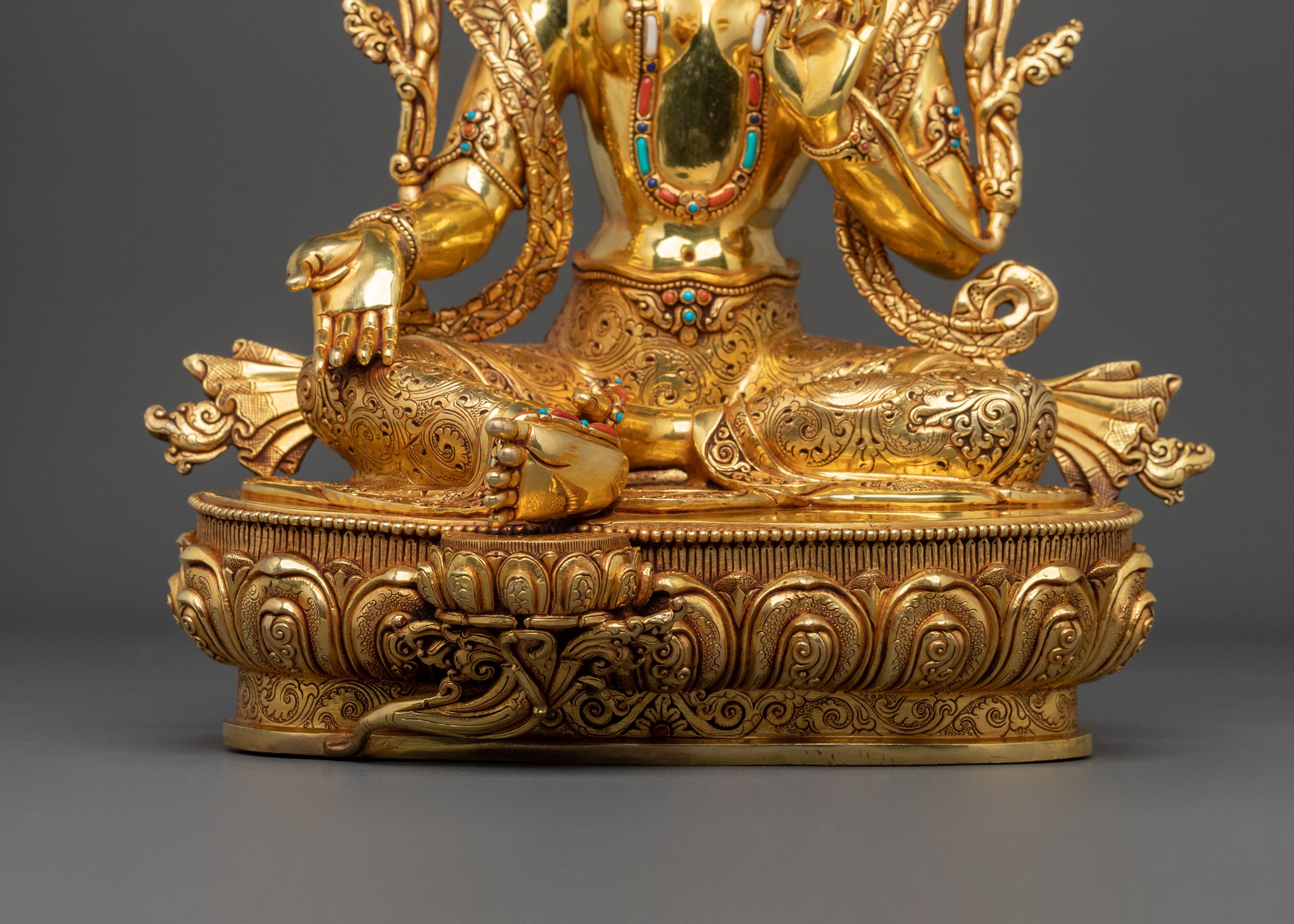 Green Tara 24K Gold Gilded Figurine | Buddhist Guardian