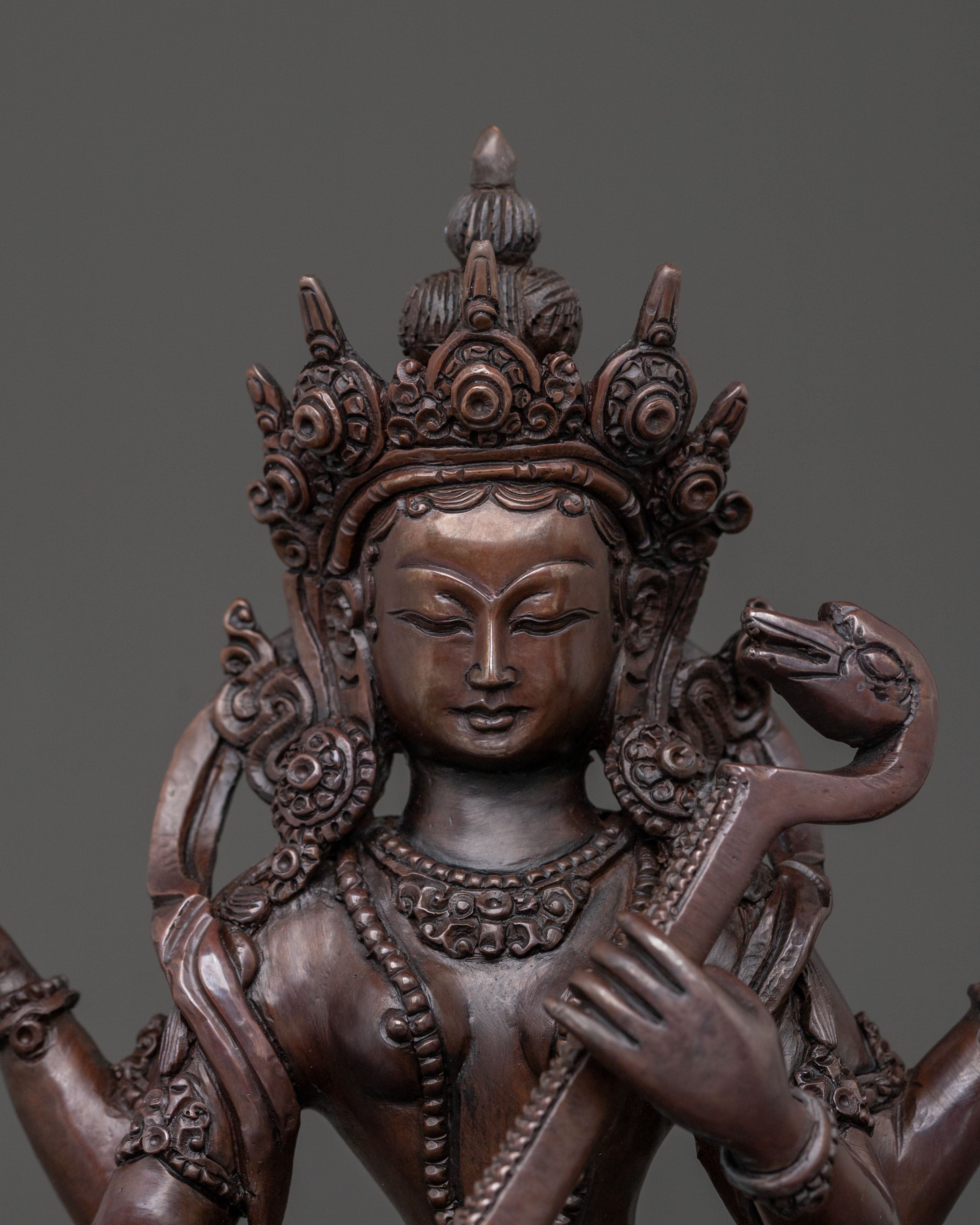 Saraswati Devi Spiritual Statue in Oxidized Copper