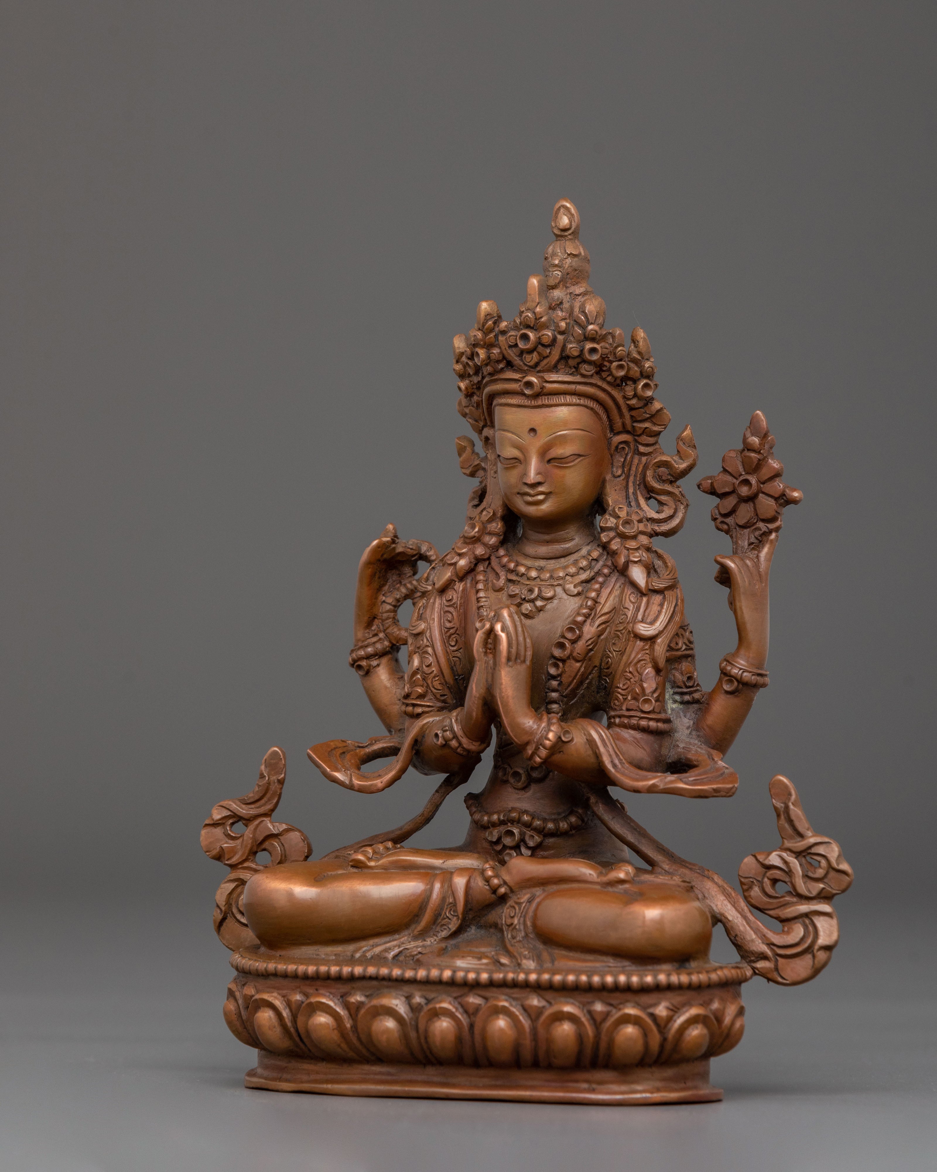 Four-Armed Chenrezig Oxidized Statue | Home Decor