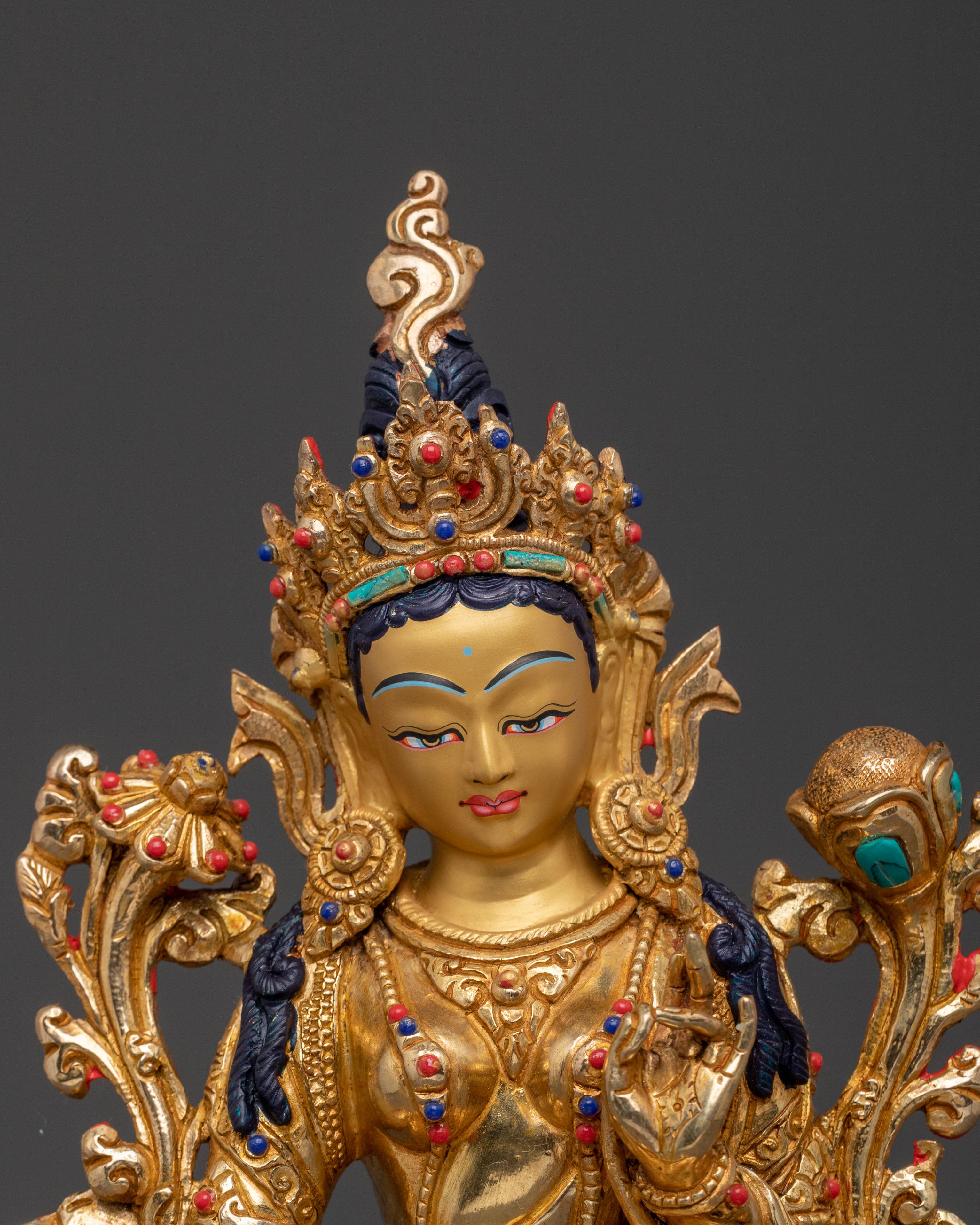 Green Tara: 24K Gold Gilded Healing Statue