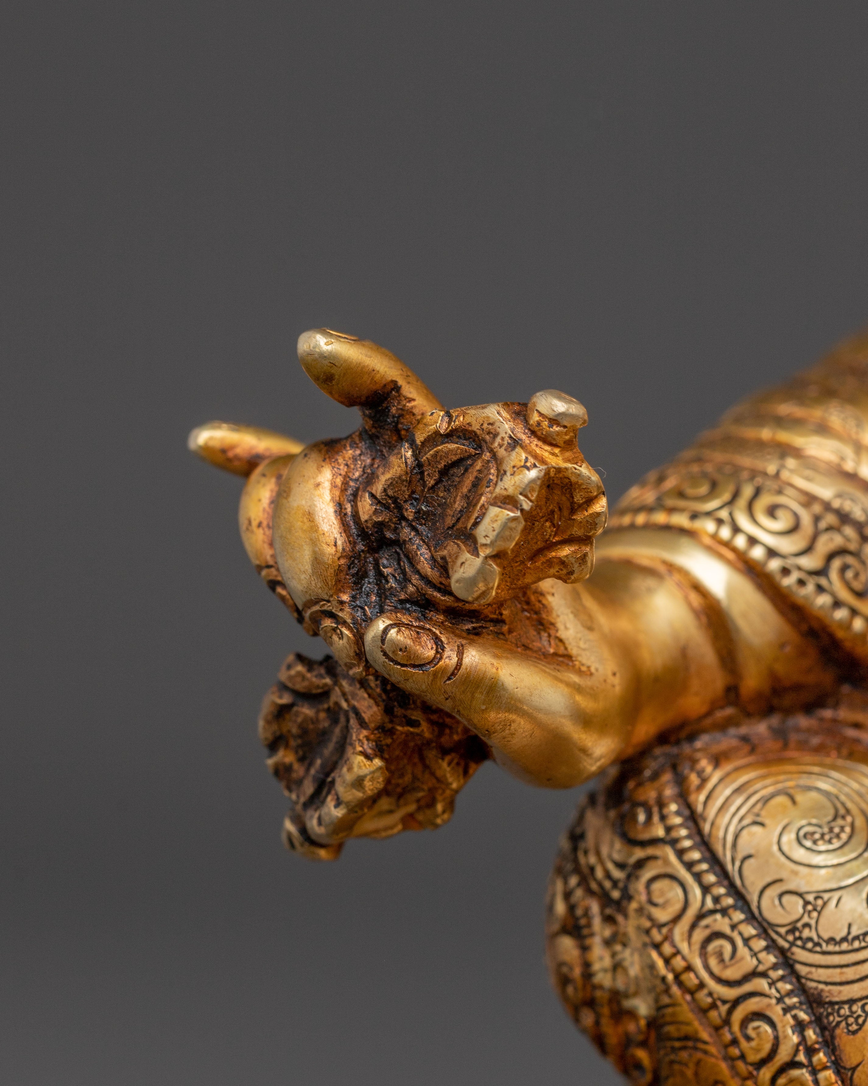 Tibetan Guru Rinpoche Buddhist Statue: 24K Gold Gilded Masterpiece