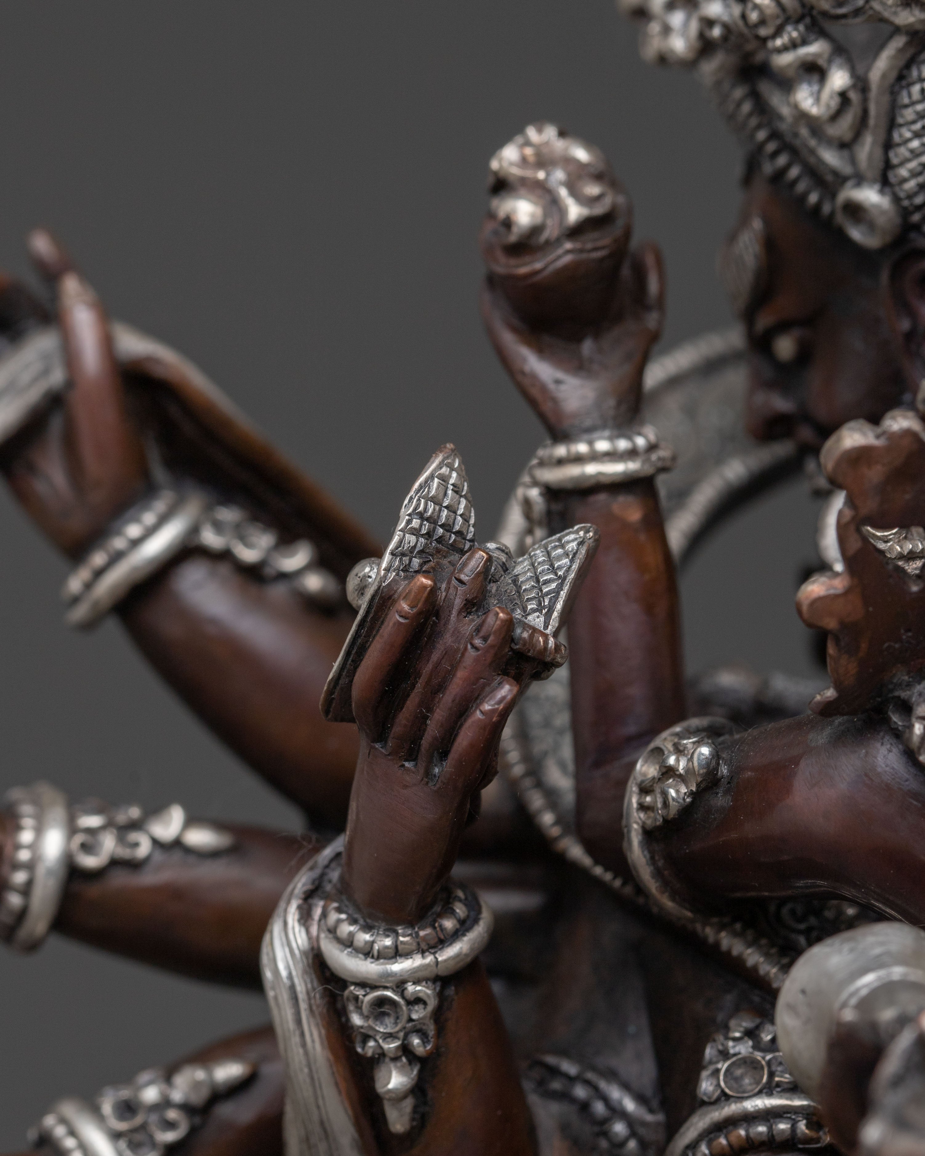 Chakrasamvara: Oxidized Copper Statue with Silver Plating