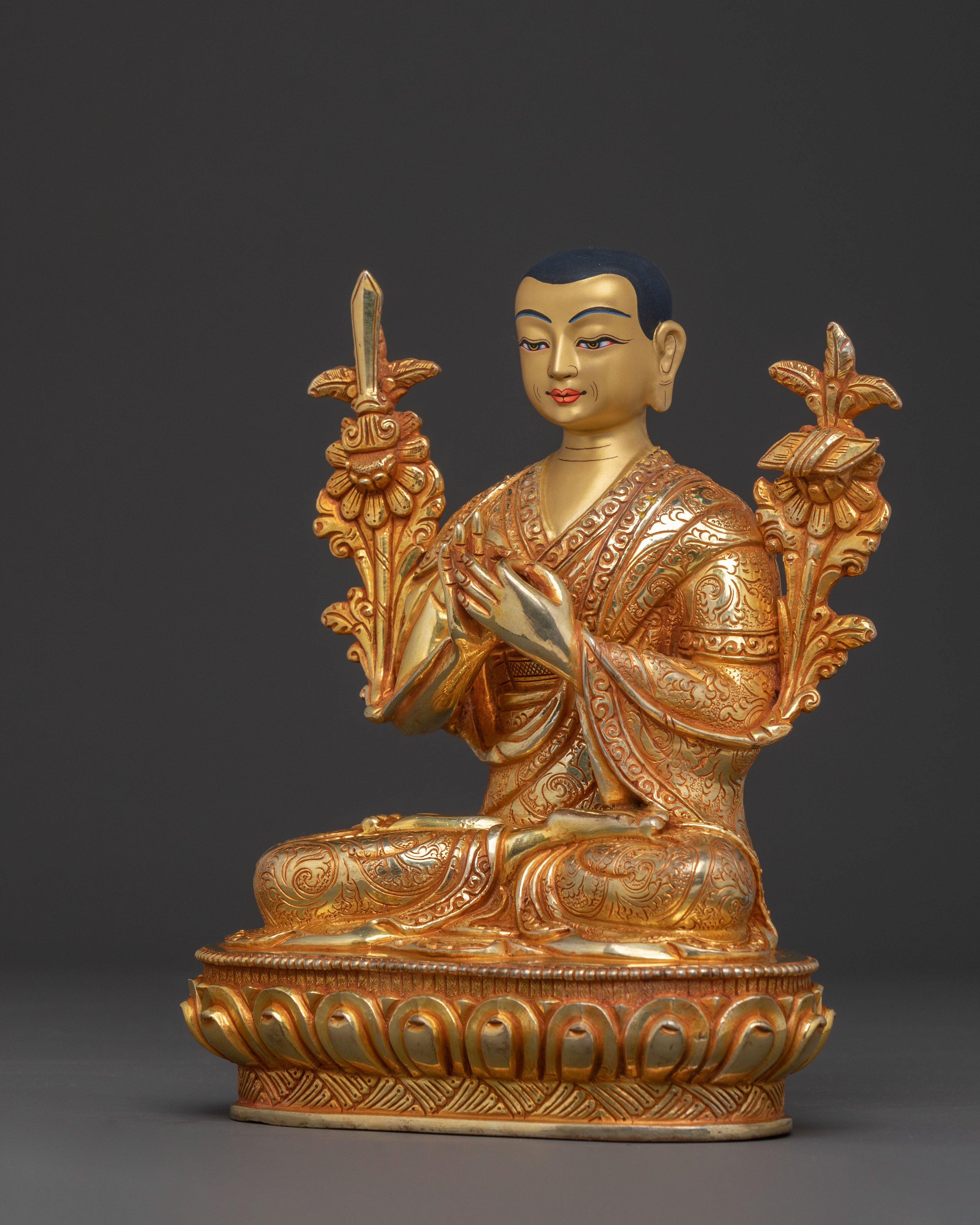 Tsongkhapa with Disciples 24K Gold Gilded Statue