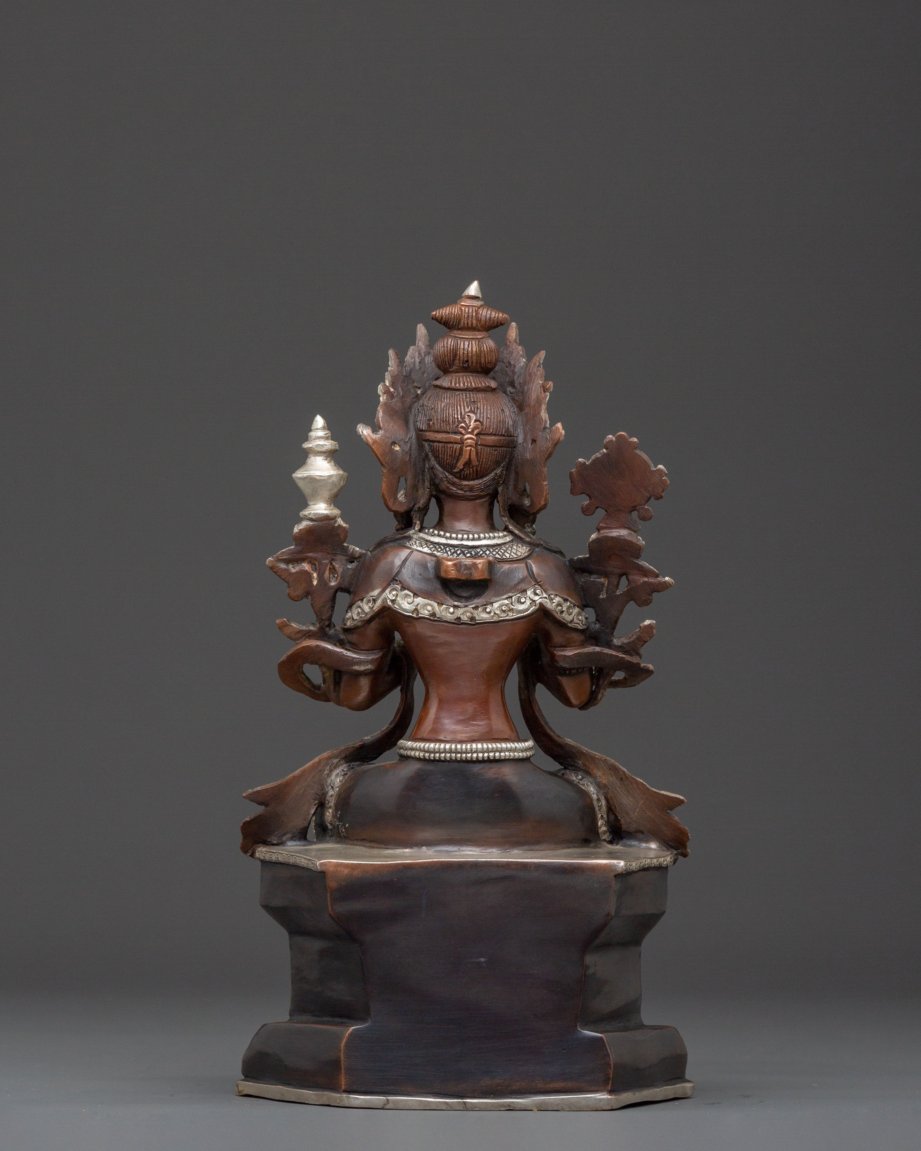 Sacred Maitreya Buddha Copper Statue – Tranquil Silver Finish