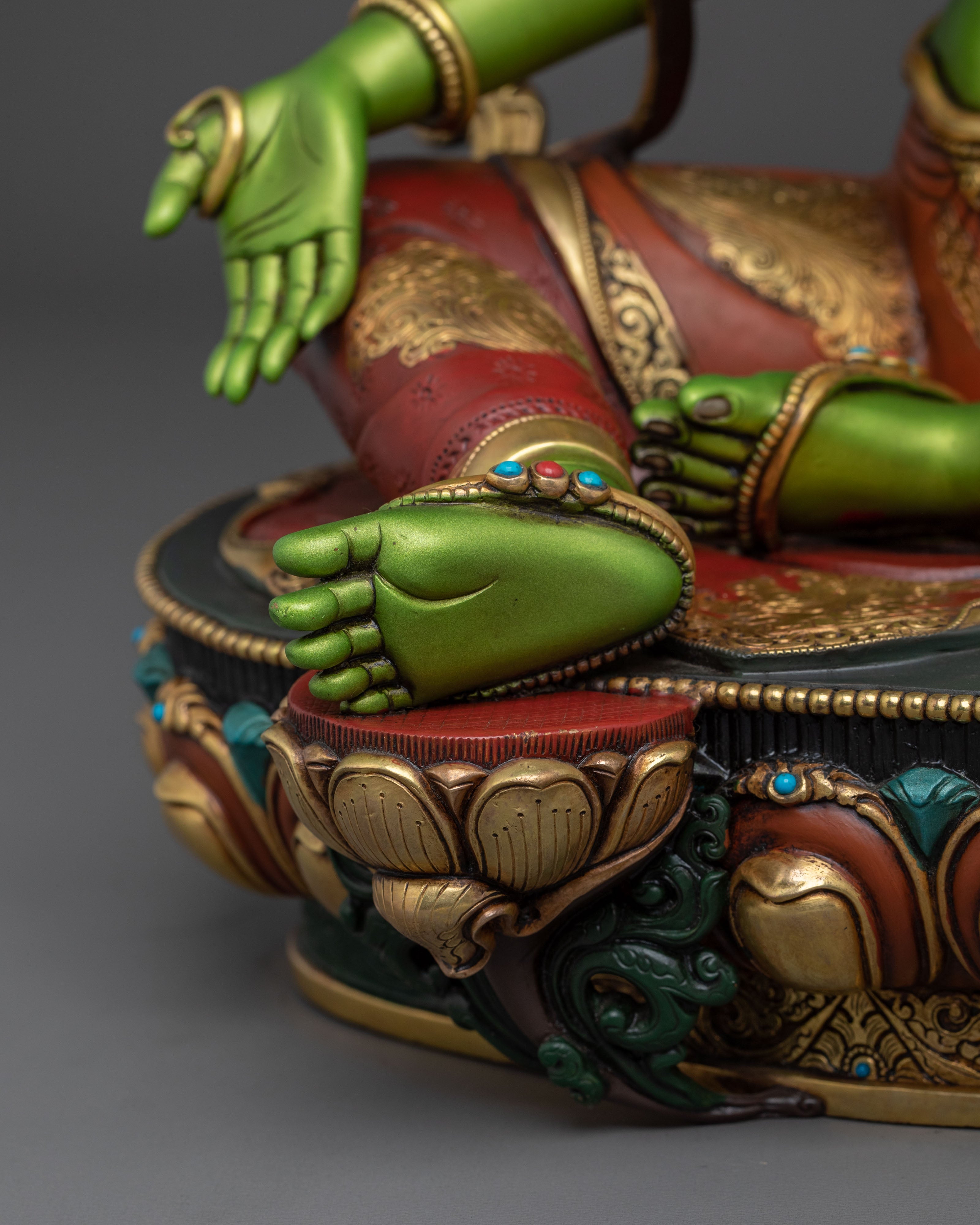 Mother Green Tara Sacred Sculpture in Gilded Copper