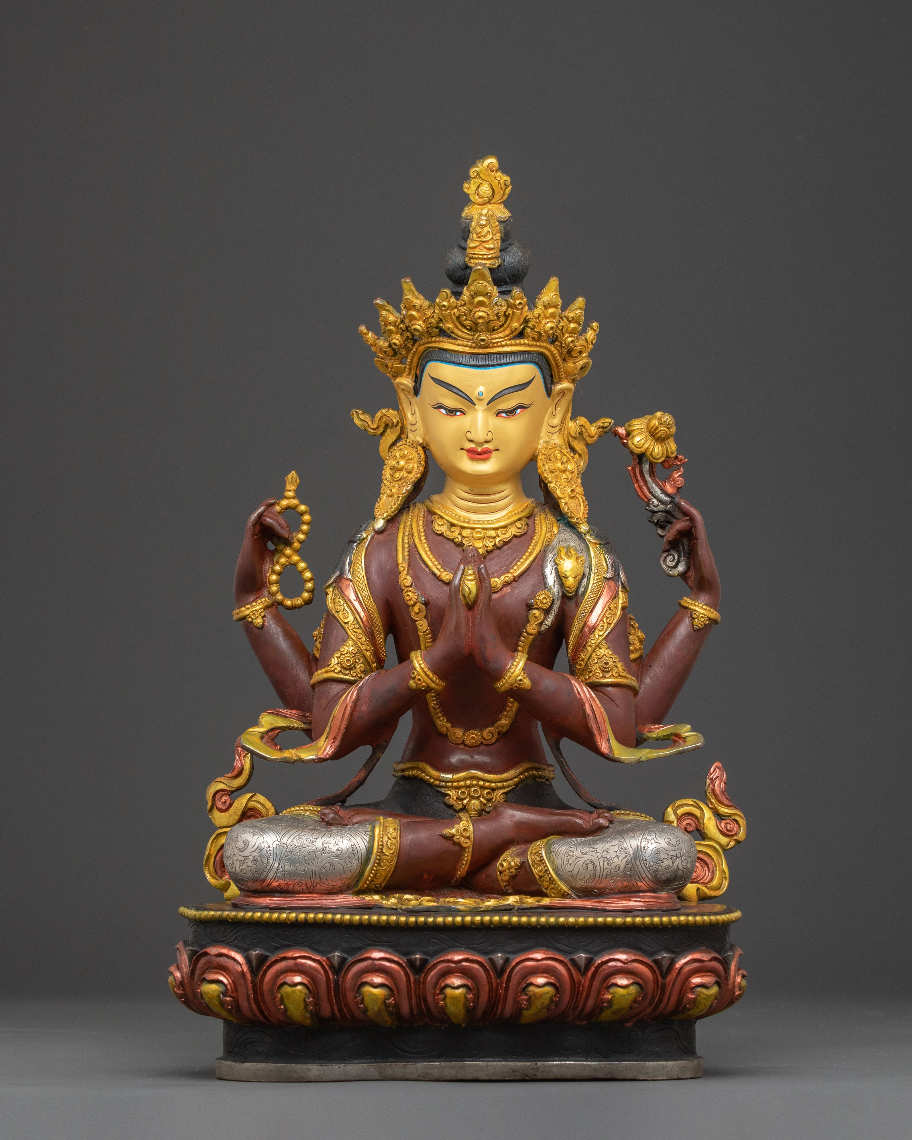 Chenrezig Traditional Statue: 24K Gold Gilded Artistry
