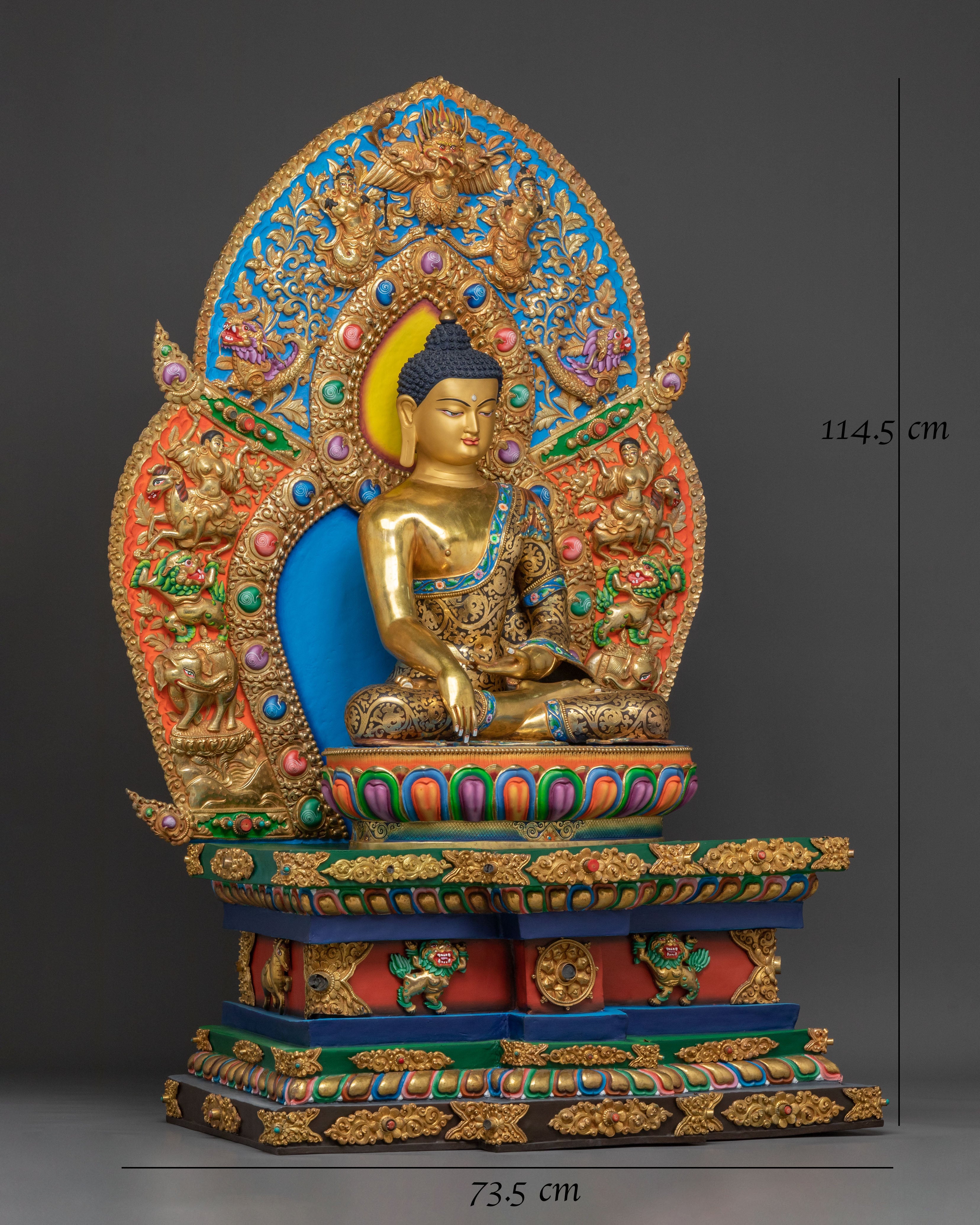 Shakyamuni Buddha Sacred Statue on Throne | Home Decor