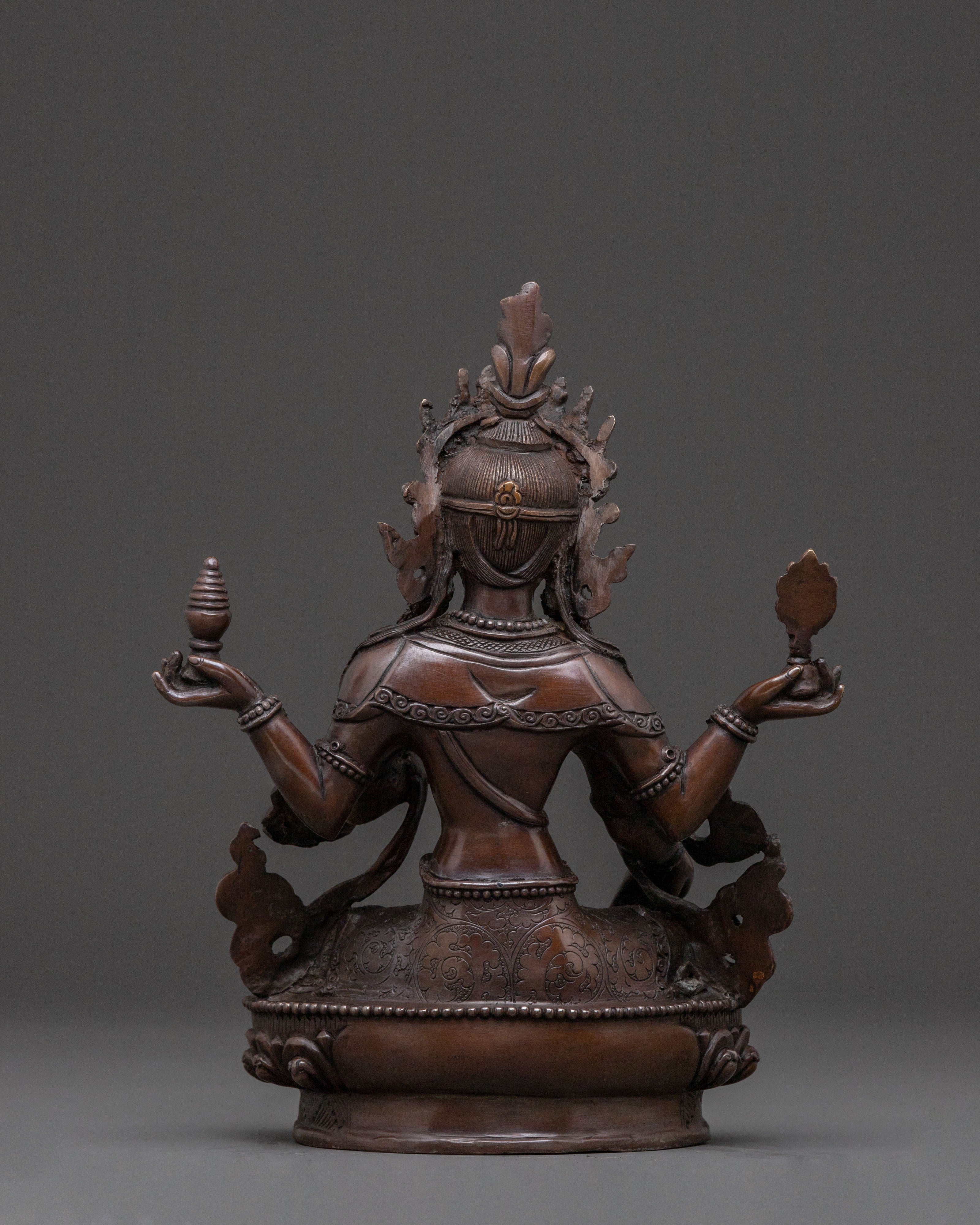 Traditional Sacred Statue of Goddess Laxmi: Oxidized Copper Art