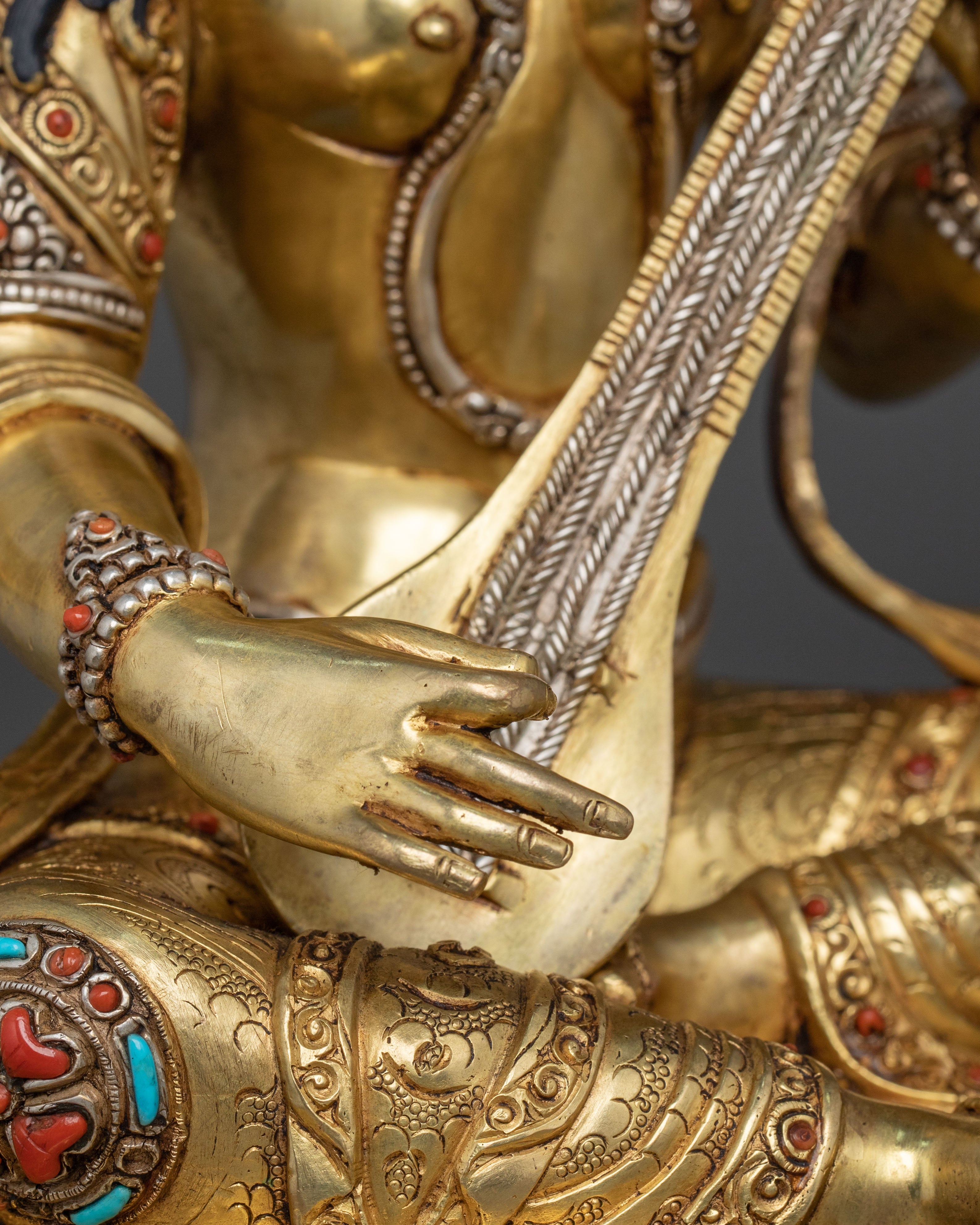 Saraswati Statue | 24K Gold Gilded Goddess of Wisdom