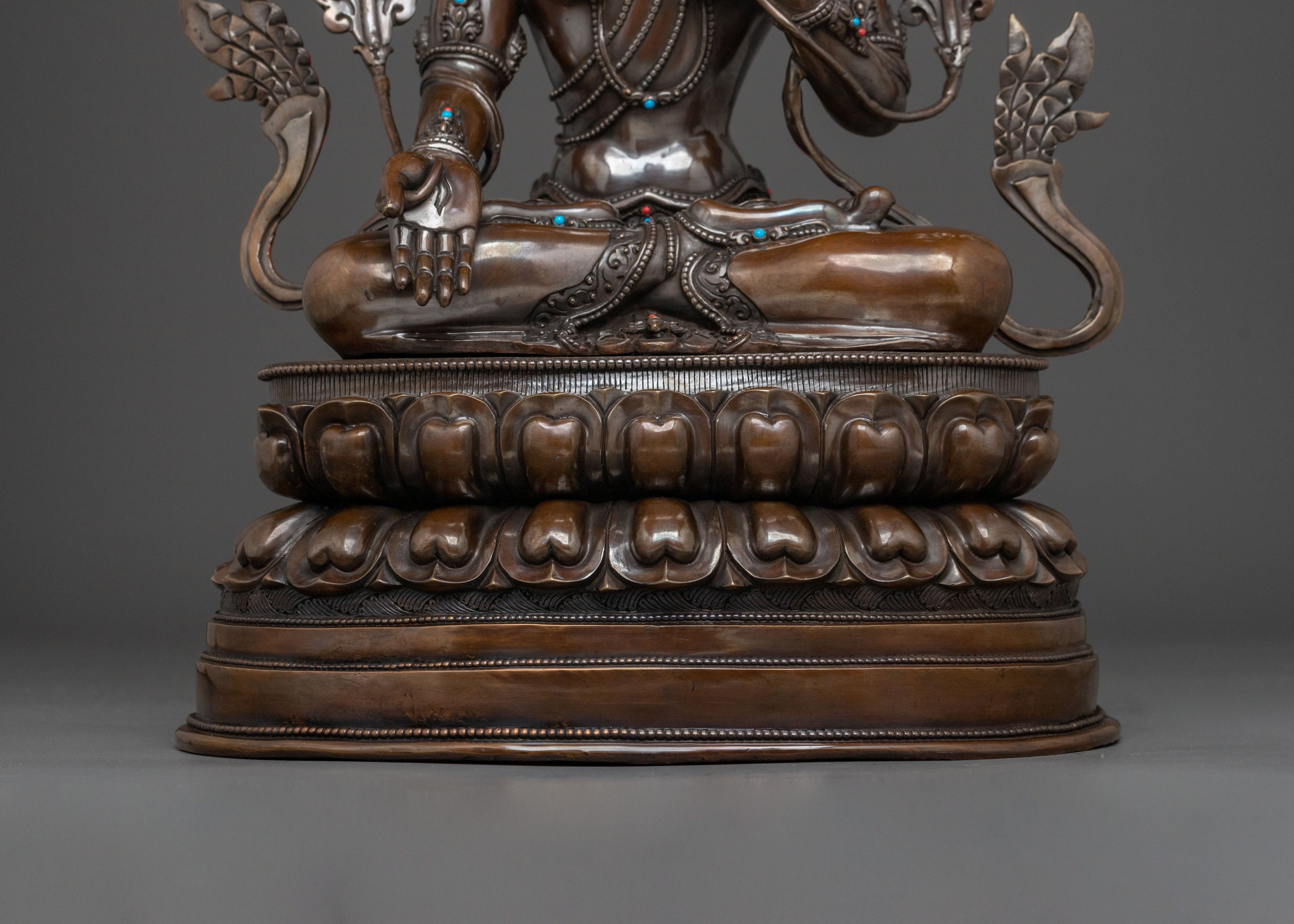 White Tara Statue: Oxidized Copper Goddess