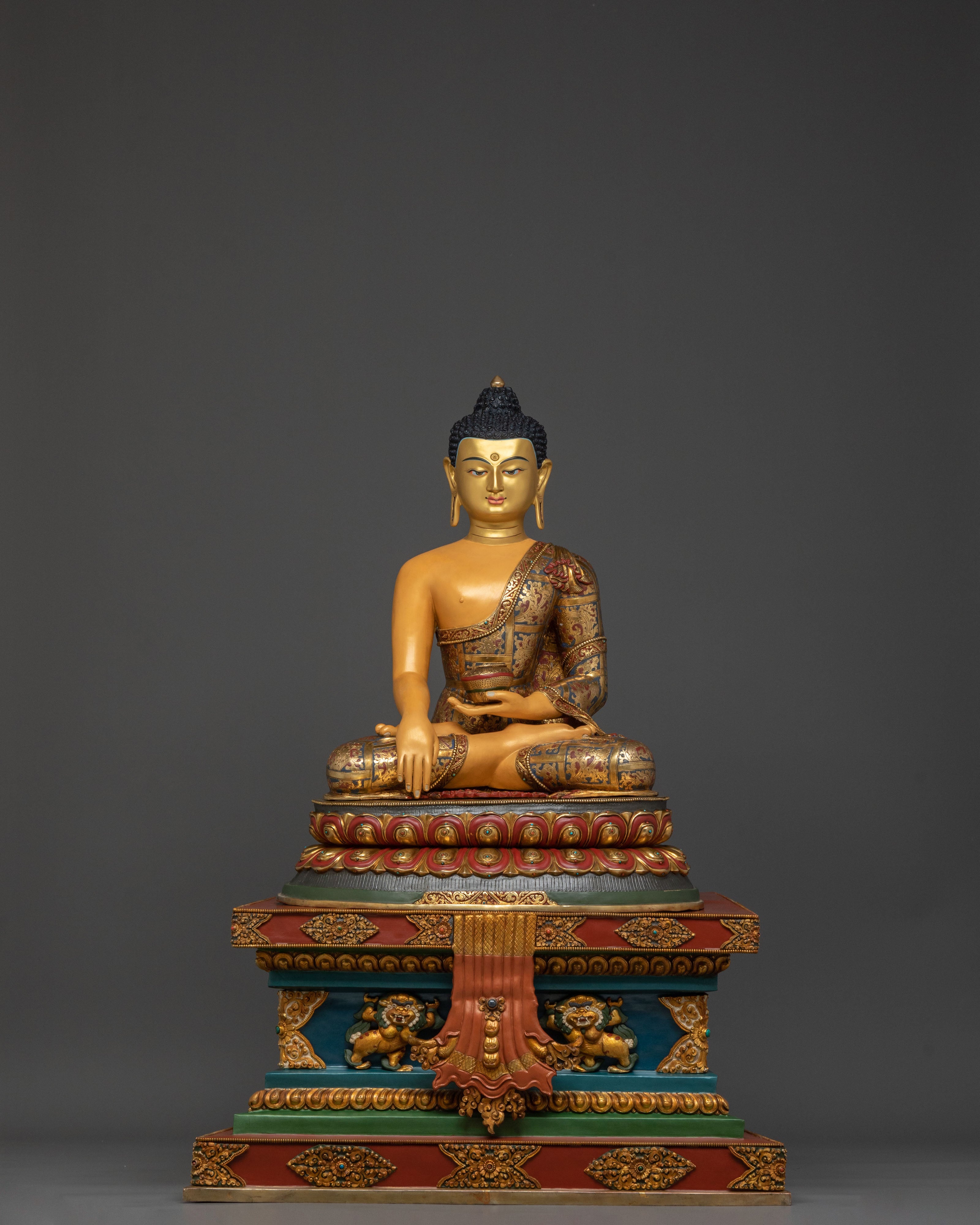 Shakyamuni Buddha Sacred Figurine on Throne | Home Decor