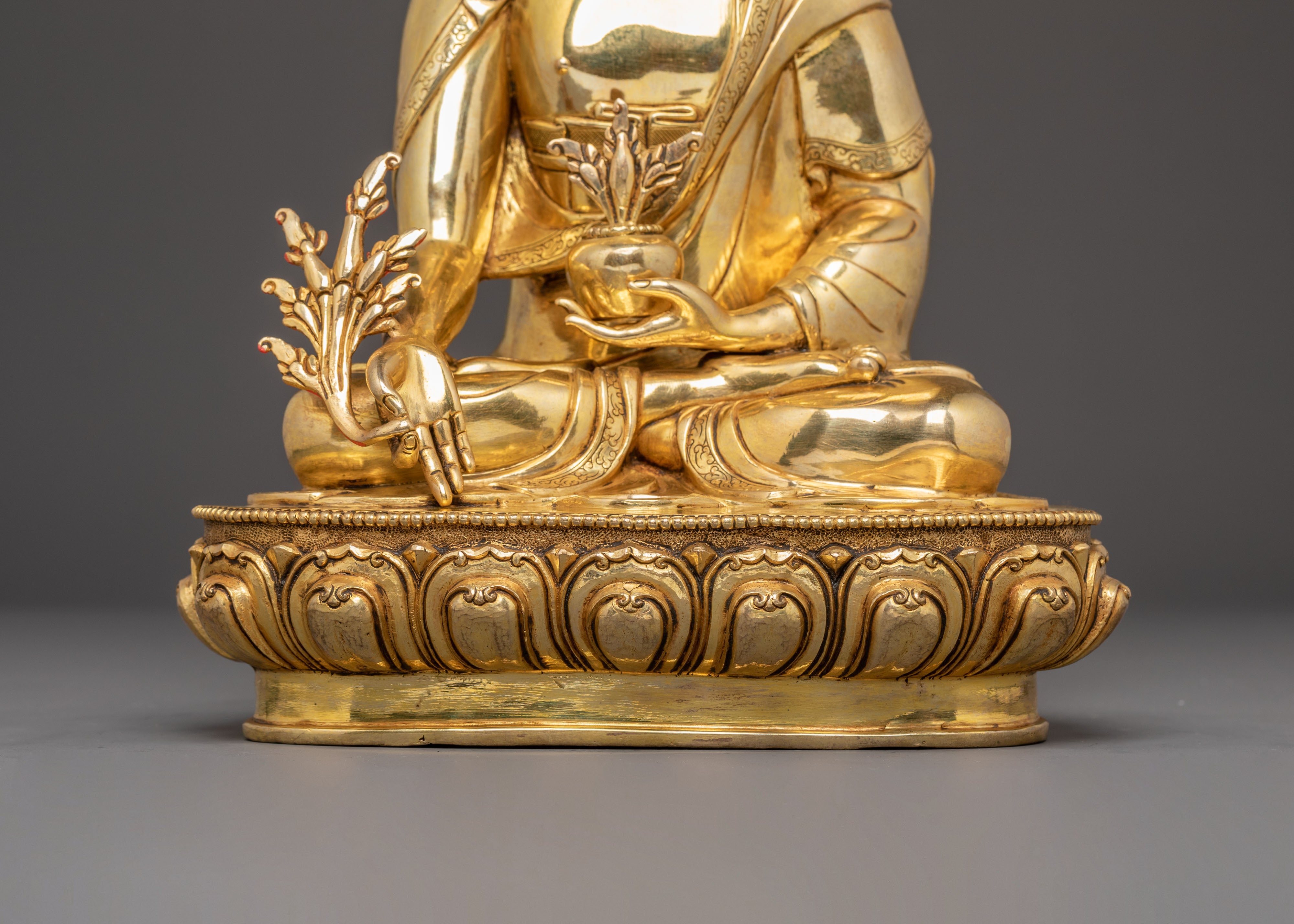 Golden Medicine Buddha Handcrafted Statue | 24K Gold Gilded Figure