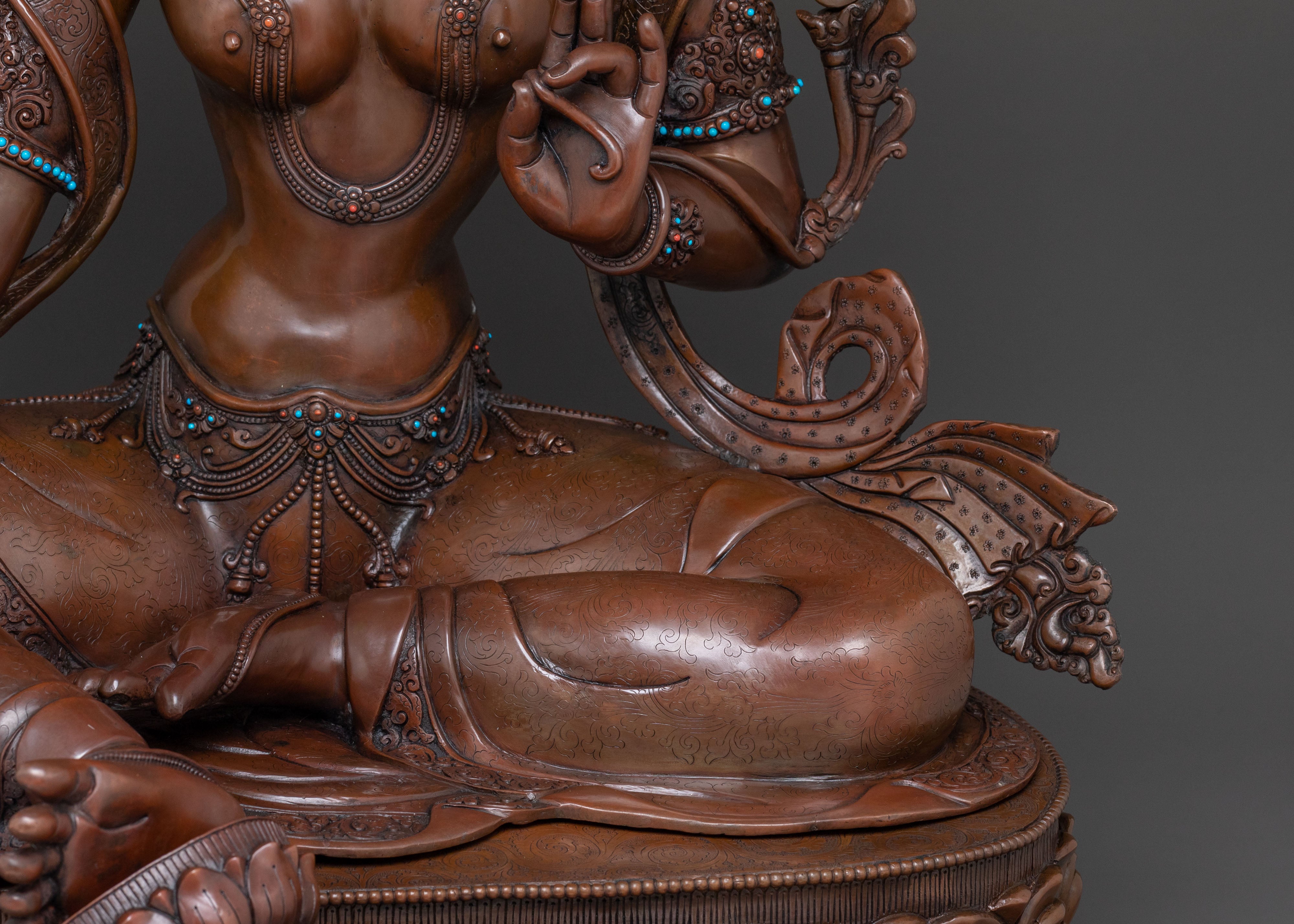 Green Tara Statue Savior of All - Oxidized Copper Serenity