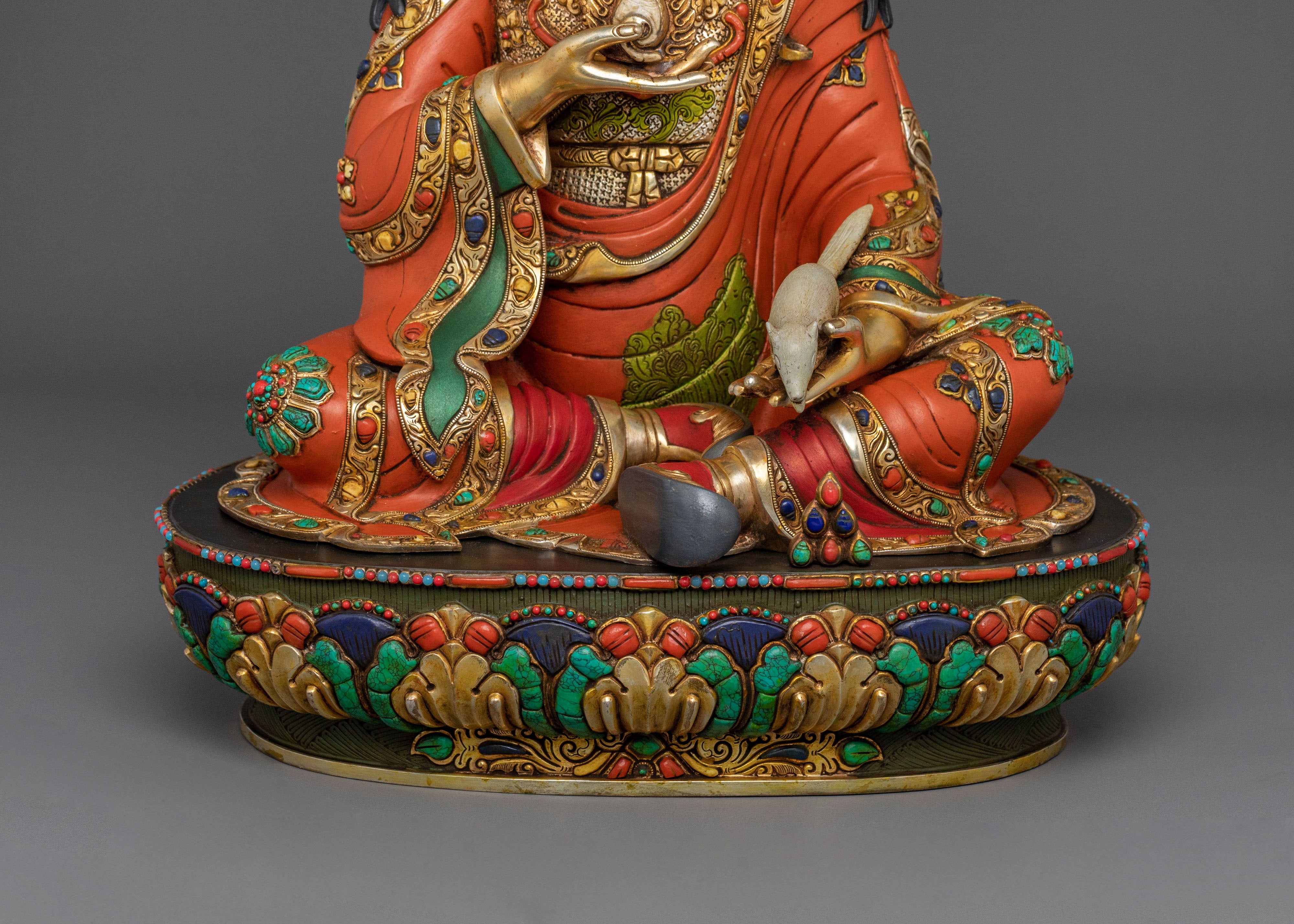 Buddhist Master Guru Norla Sculpture: 24K Gold Gilded Artistry