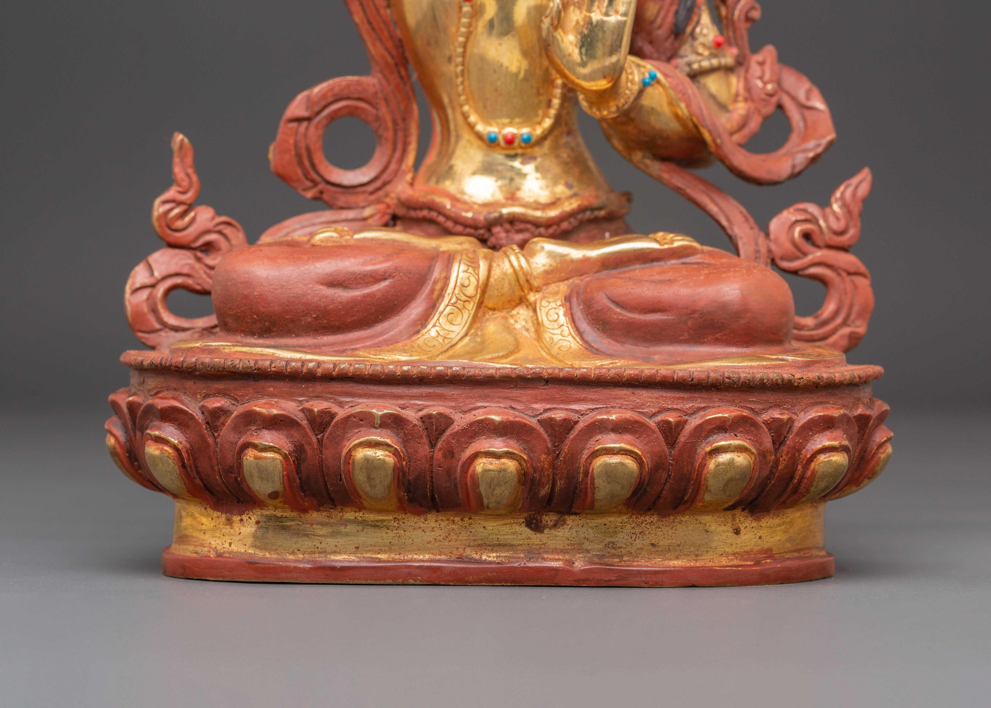Handmade Golden Statue of Manjushri: The Wisdom Bodhisattva | Nepali Art