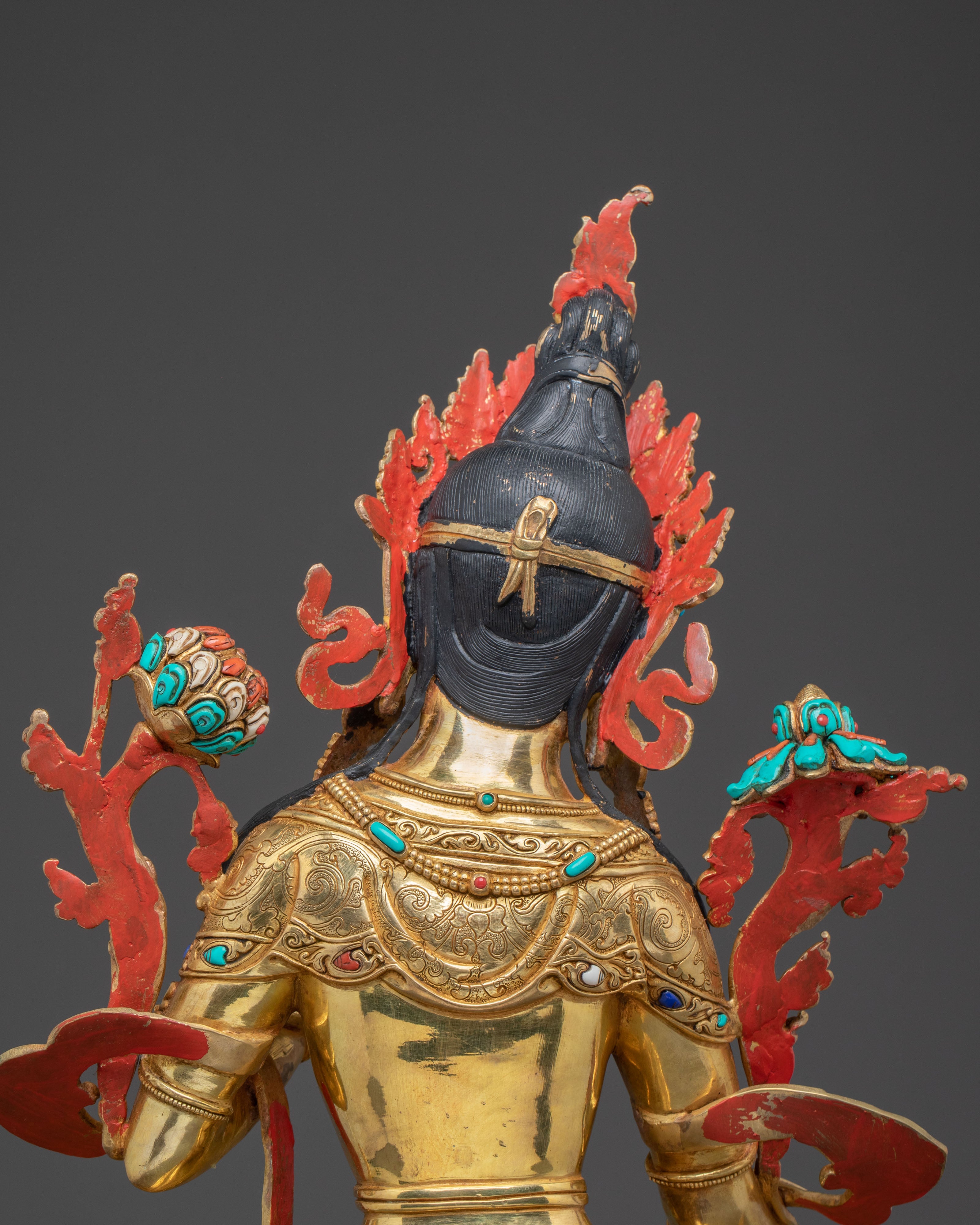 Longevity Blessing White Tara Sculpture: Hand-Gilded Copper Artistry