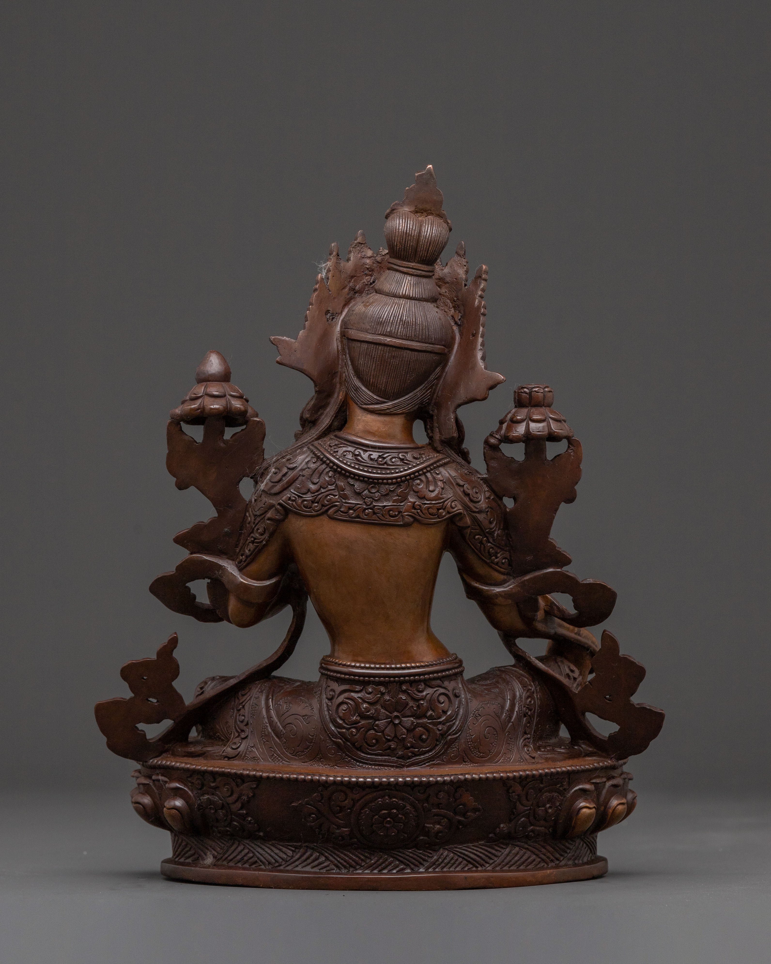 Green Tara Sacred Altar Statue: Oxidized Copper Serenity