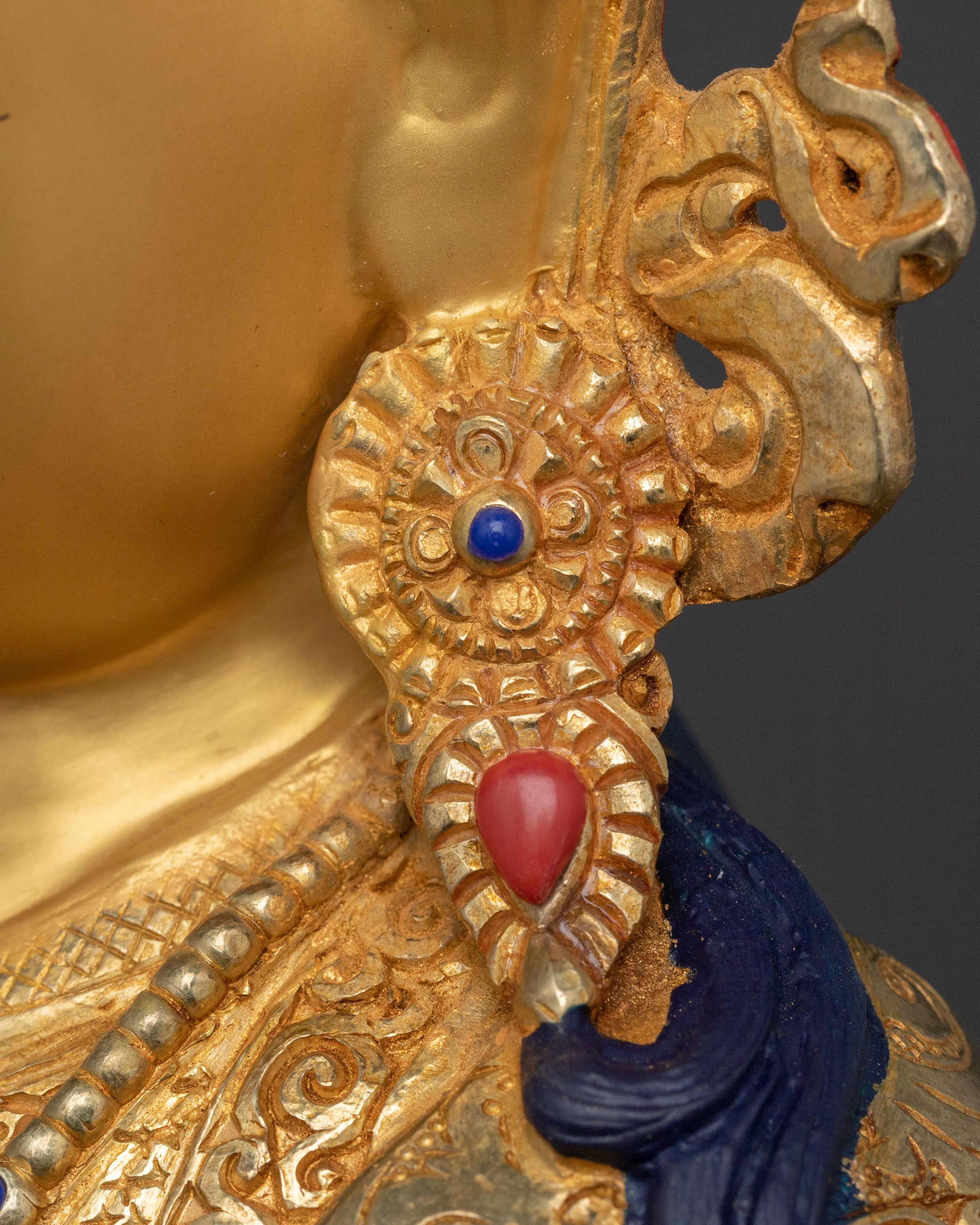 Guru Rinpoche Spiritual Protector Statue: 24K Gold Gilded Statue