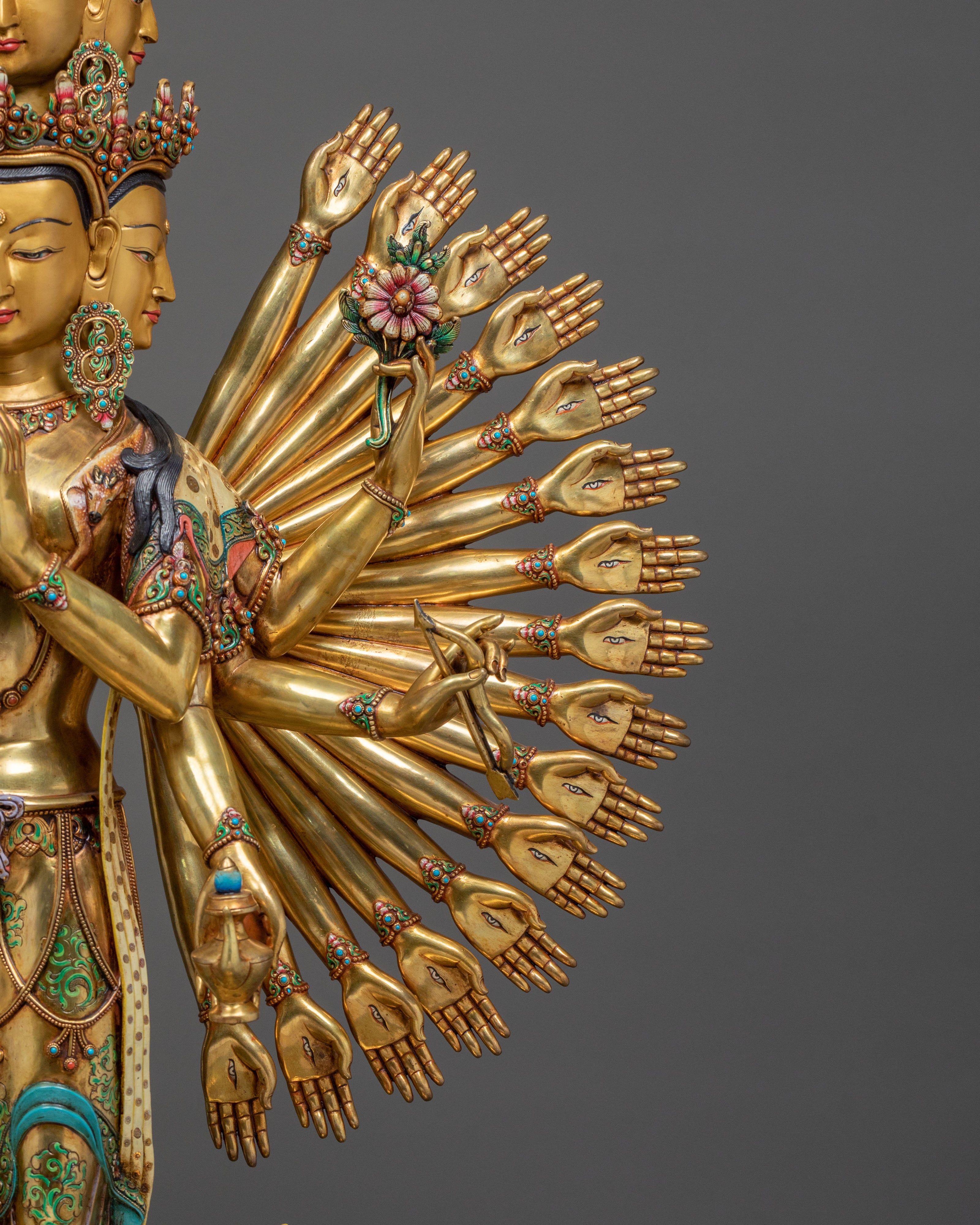 1000 Armed Chenrezig Statue: Radiant 24K Gold Gilded