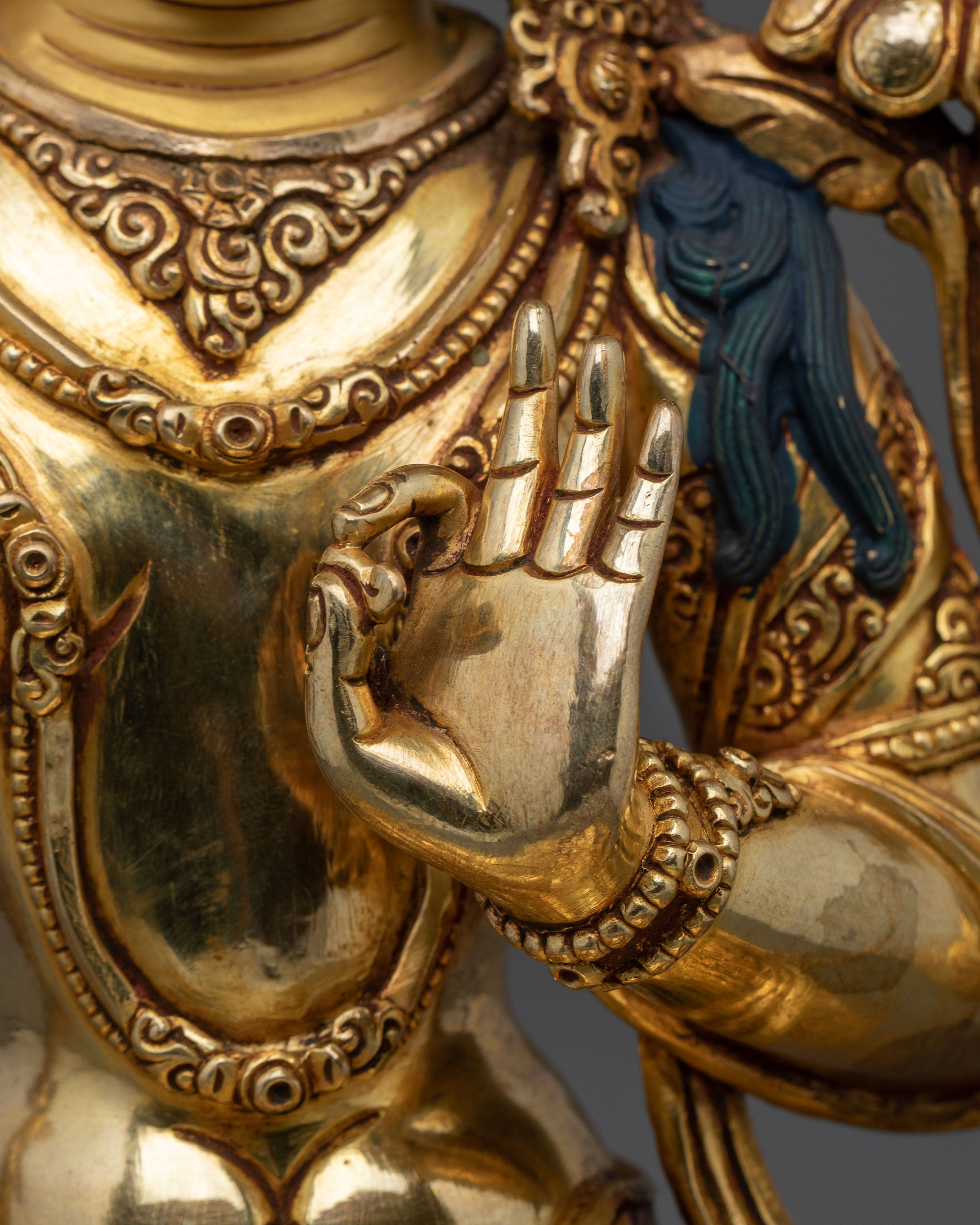 Manjughoṣa 24K Gold Gilded Sculpture | Copper Figurine