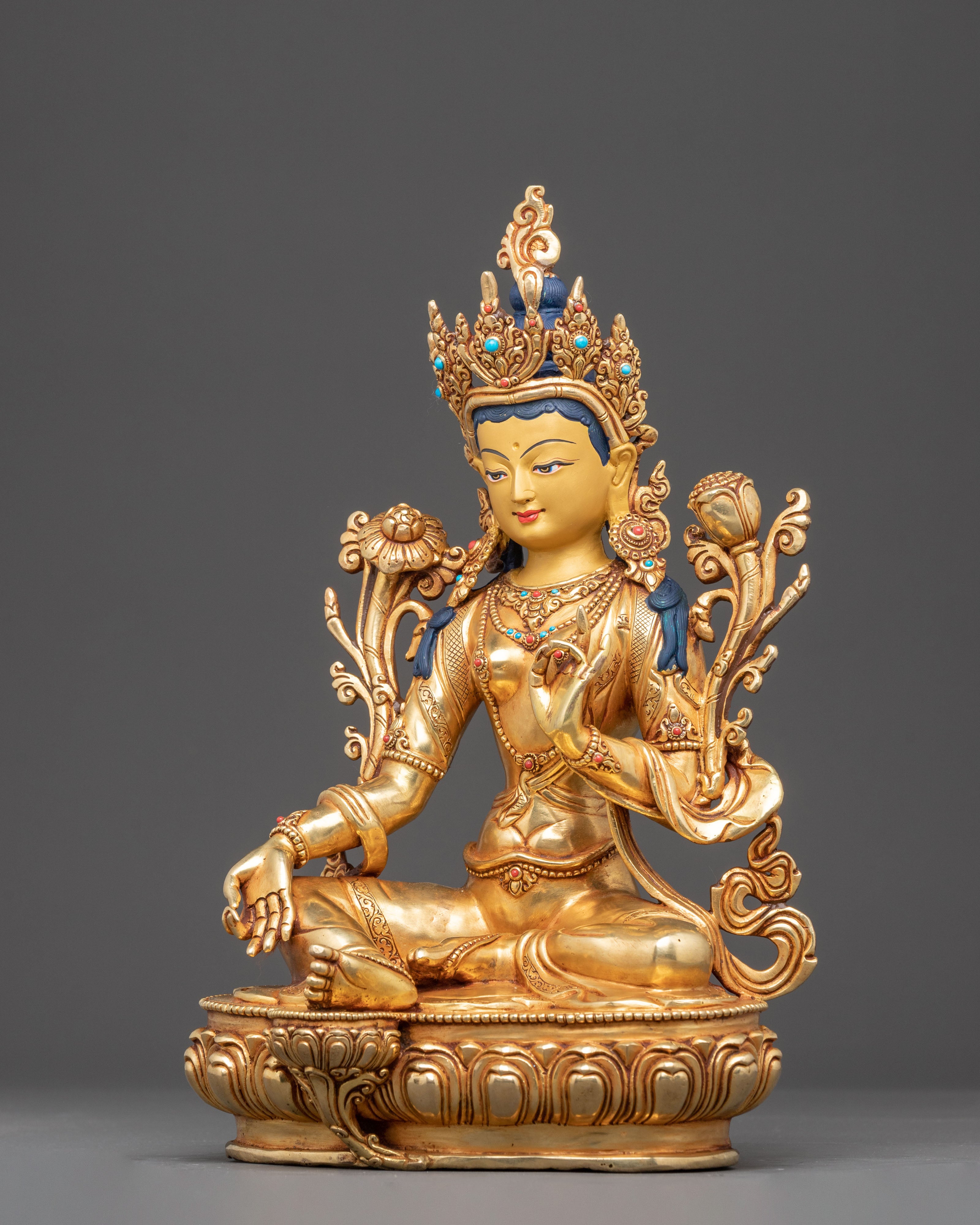 Handcrafted Mother Green Tara Sculpture for Altar