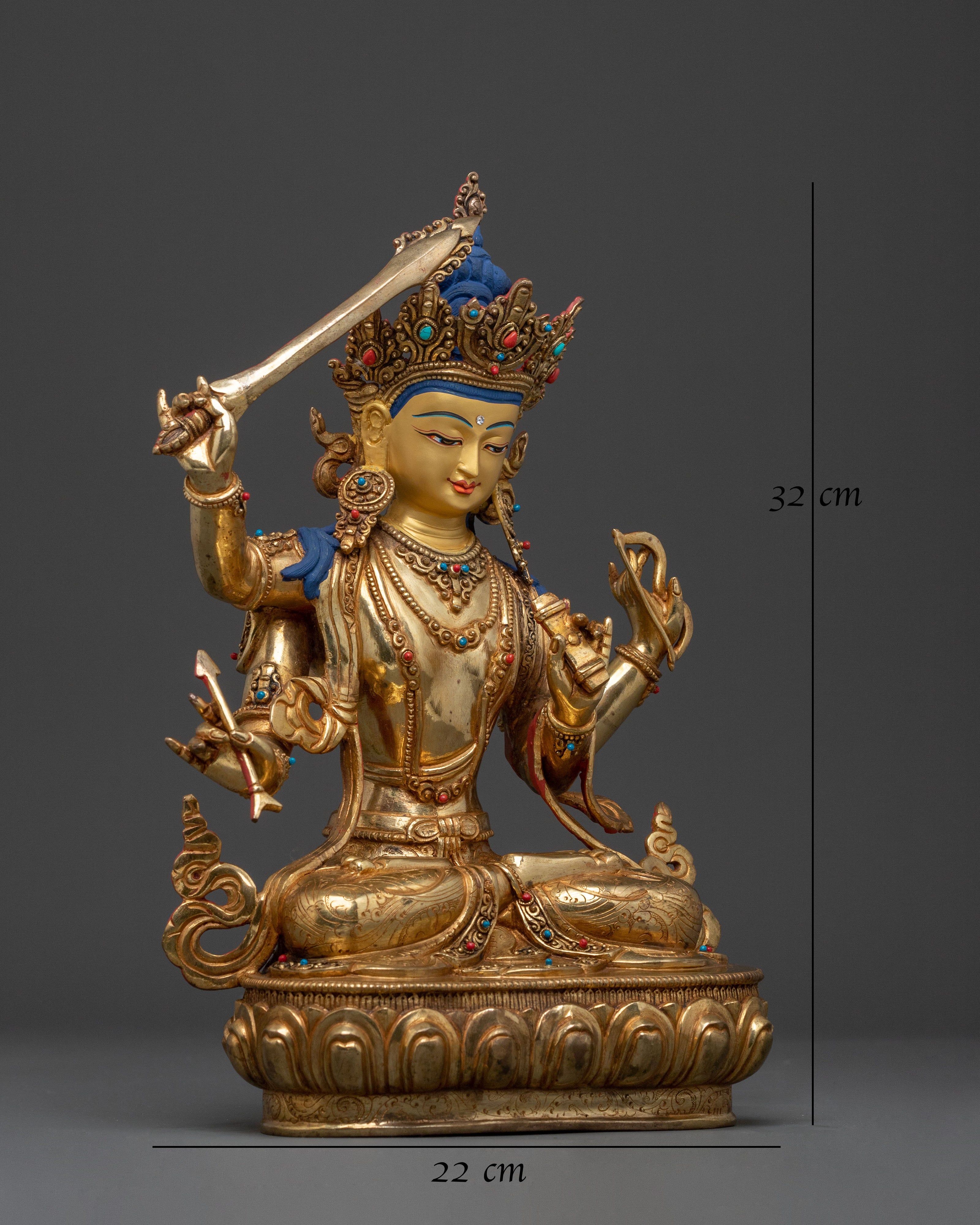 Maha Manjushri Sacred Figurine | Tibetan Buddhist Deity Sculpture