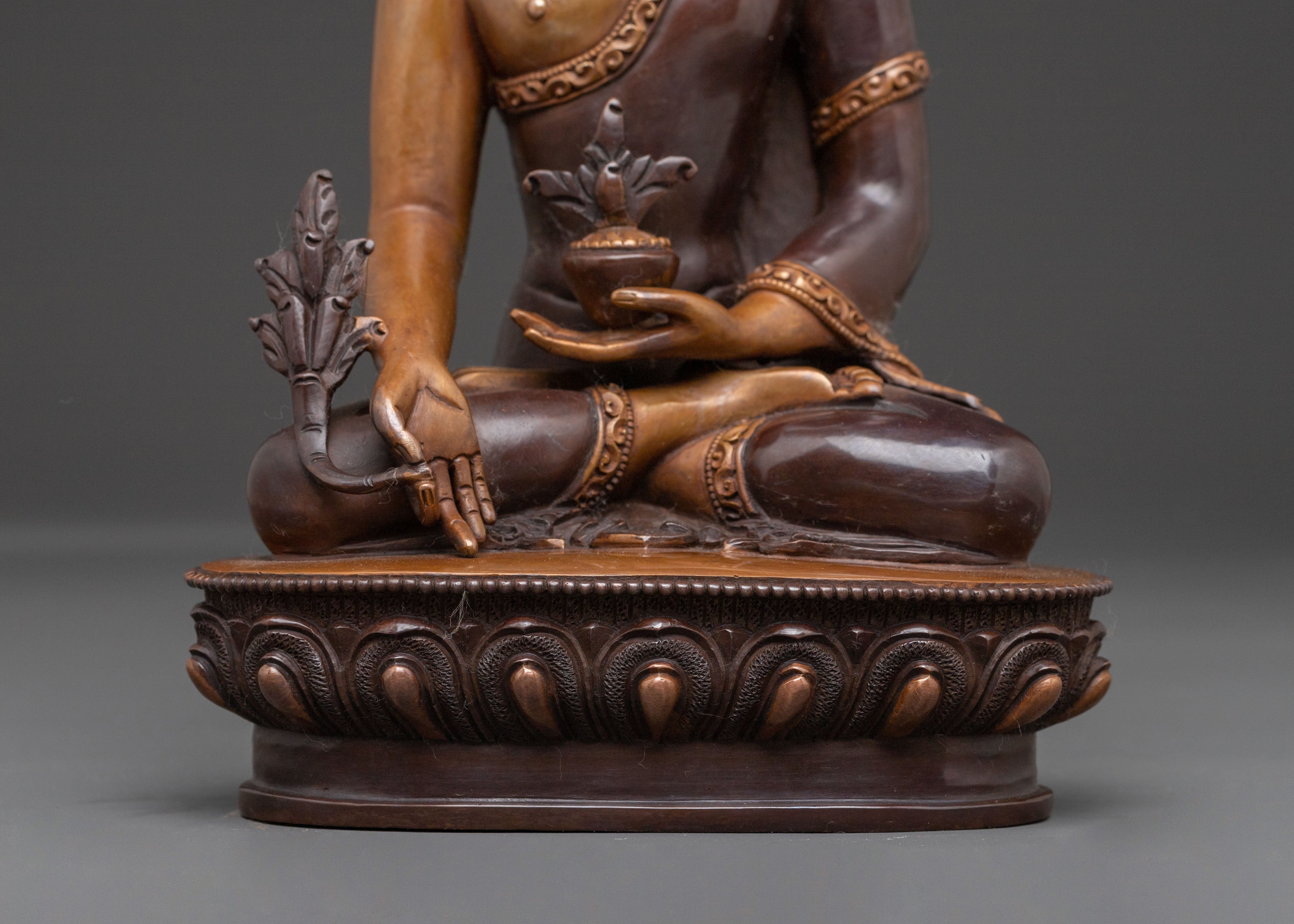 Medicine Buddha: Handcrafted Oxidized Copper Statue